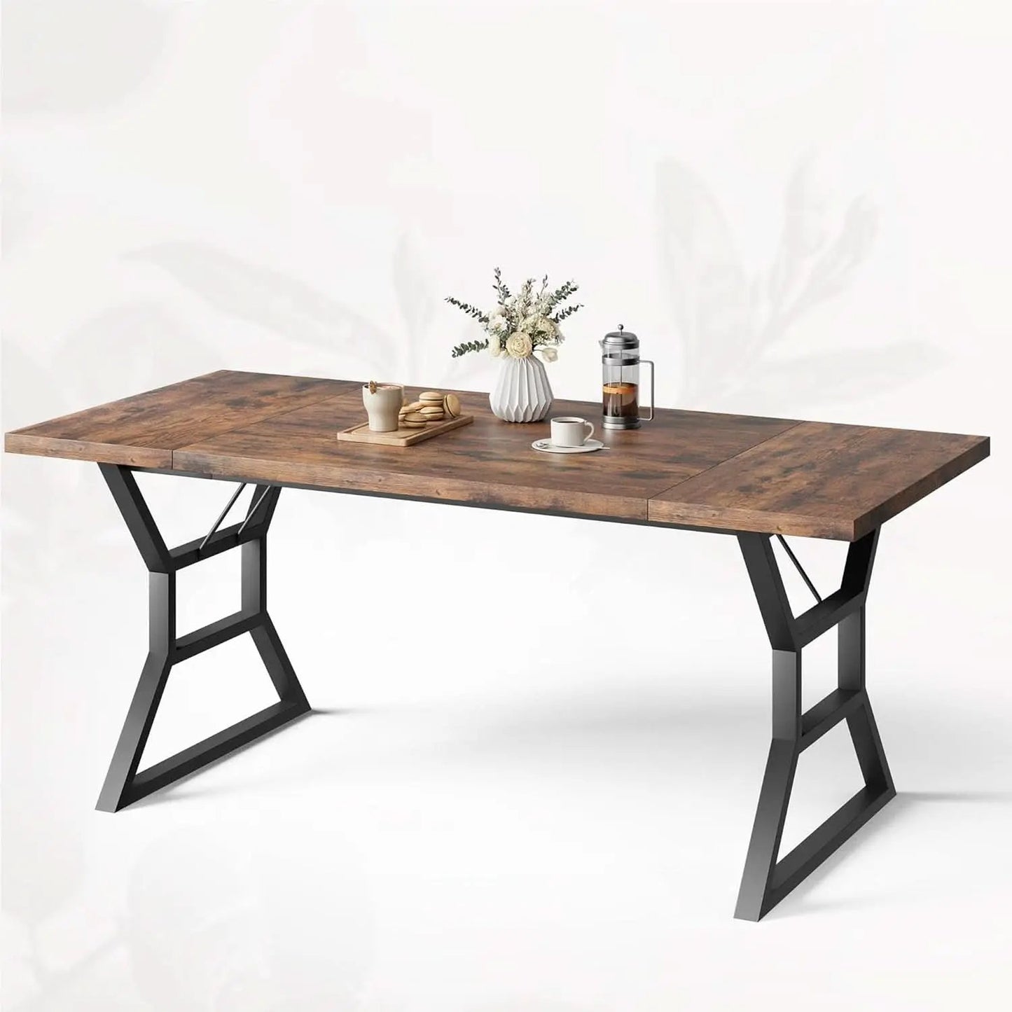 70.9 Inch Farmhouse Dining Table With X Shaped Metal Legs from PriceLows™