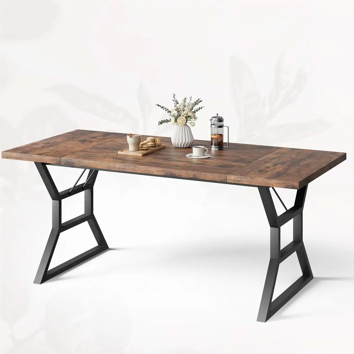 70.9 Inch Farmhouse Dining Table With X Shaped Metal Legs from PriceLows™