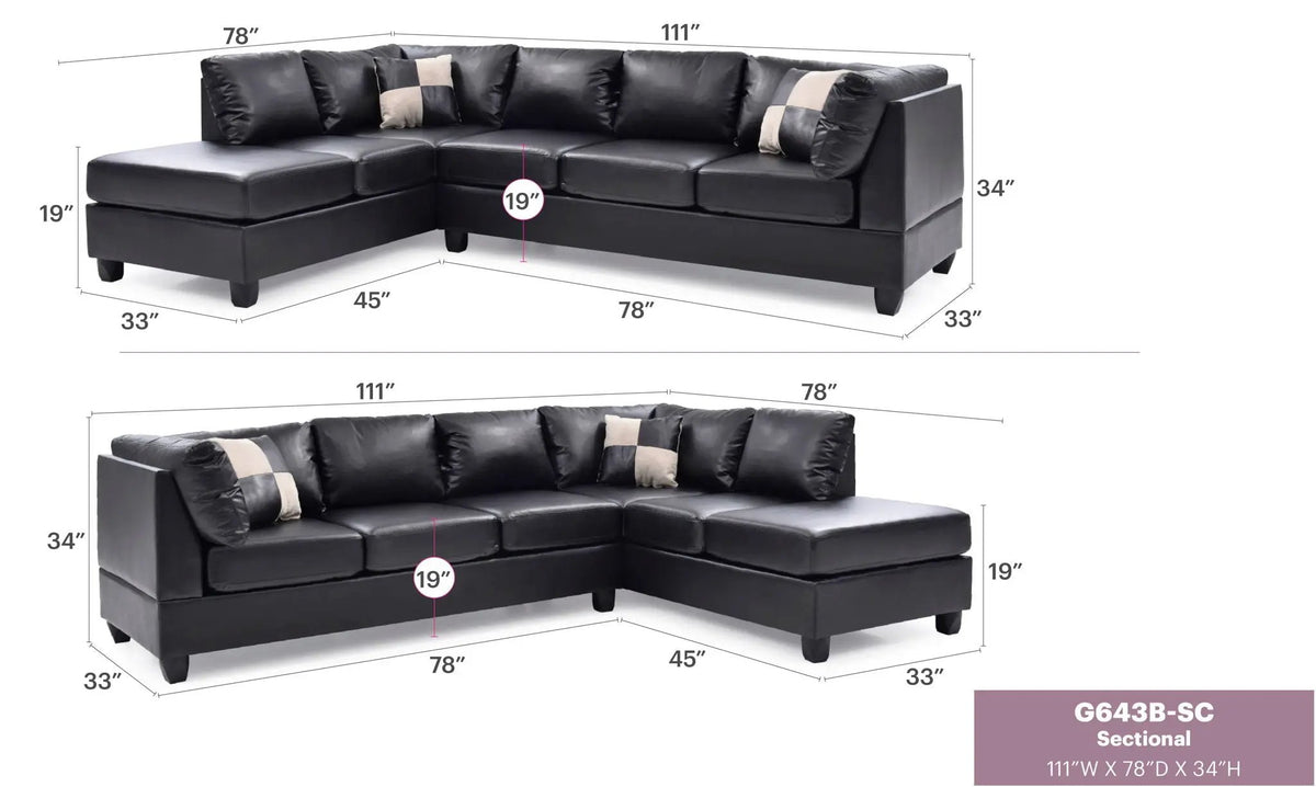 Malone Comfort Sectional | Pocketed Coil And Foam Seating | Removable Backs | 111 Inch Length