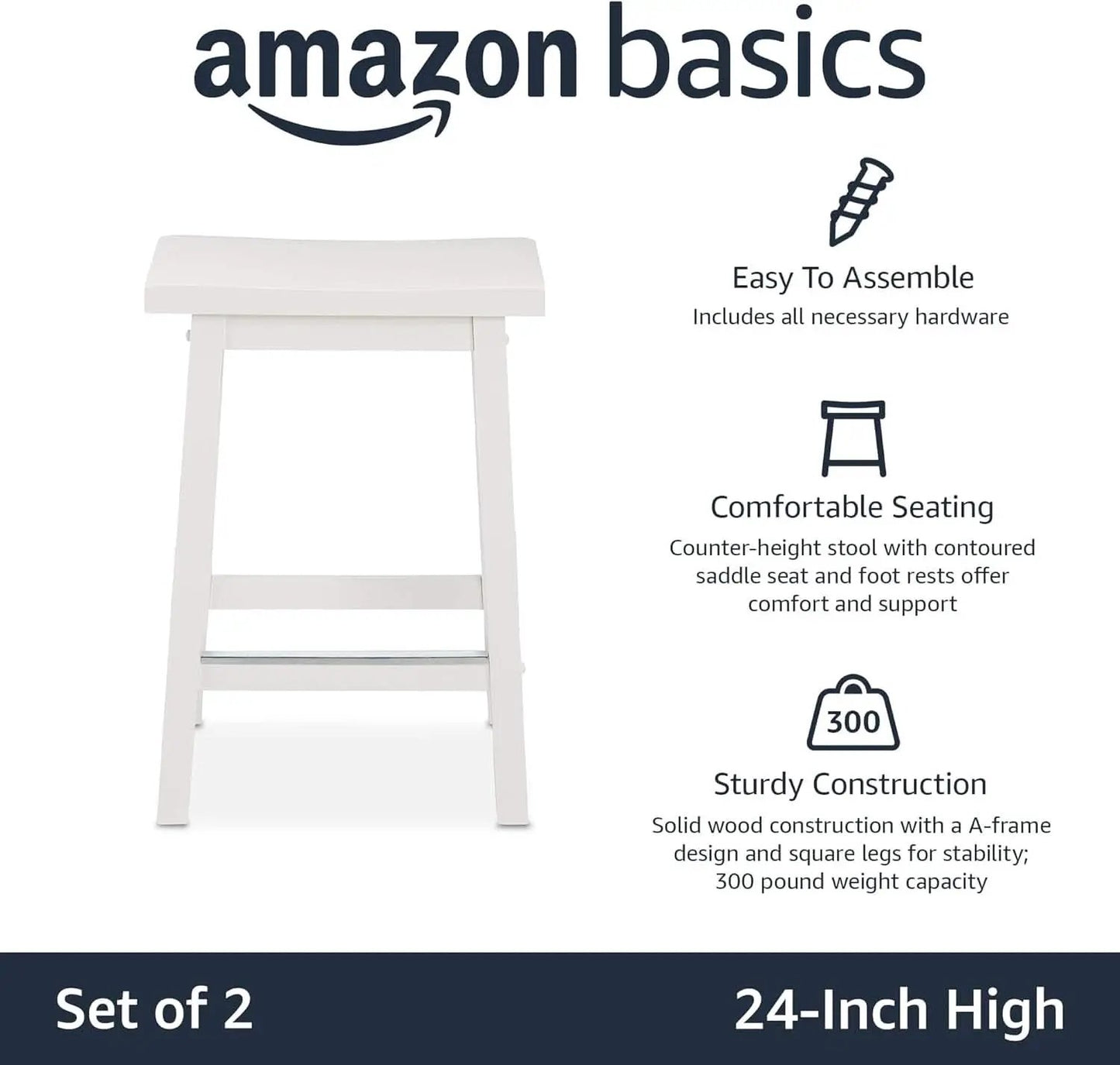 Solid Wood Saddle Seat Counter Height Bar Stool White 24 Inch Set Of 2 from PriceLows™