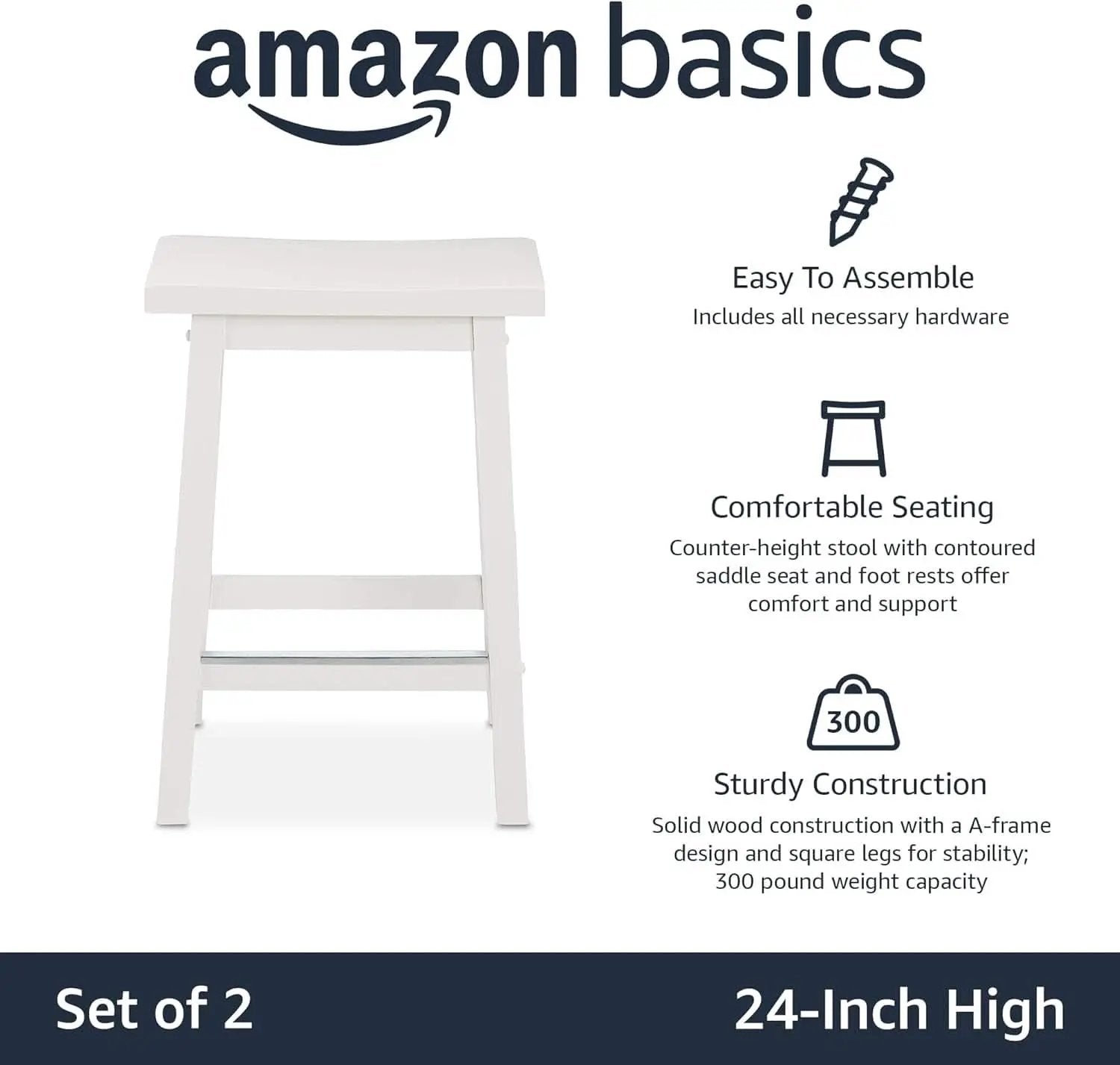 Solid Wood Saddle Seat Counter Height Bar Stool White 24 Inch Set Of 2 from PriceLows™