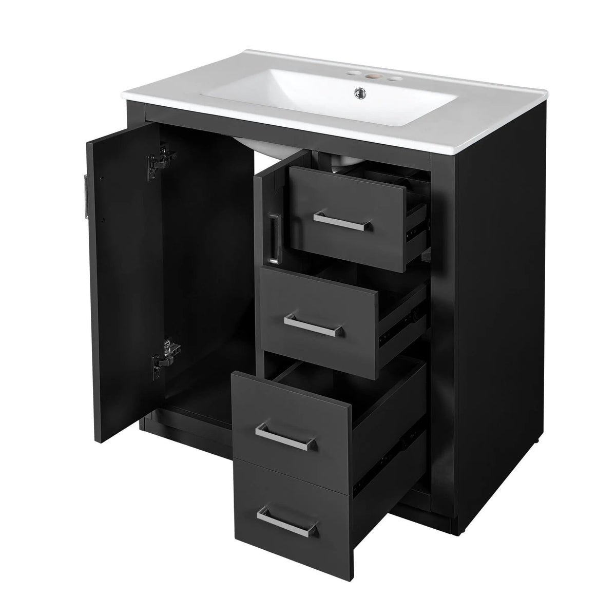 30 Inch Bathroom Vanity | Freestanding Set | 3 Drawers | Solid Wood Frame