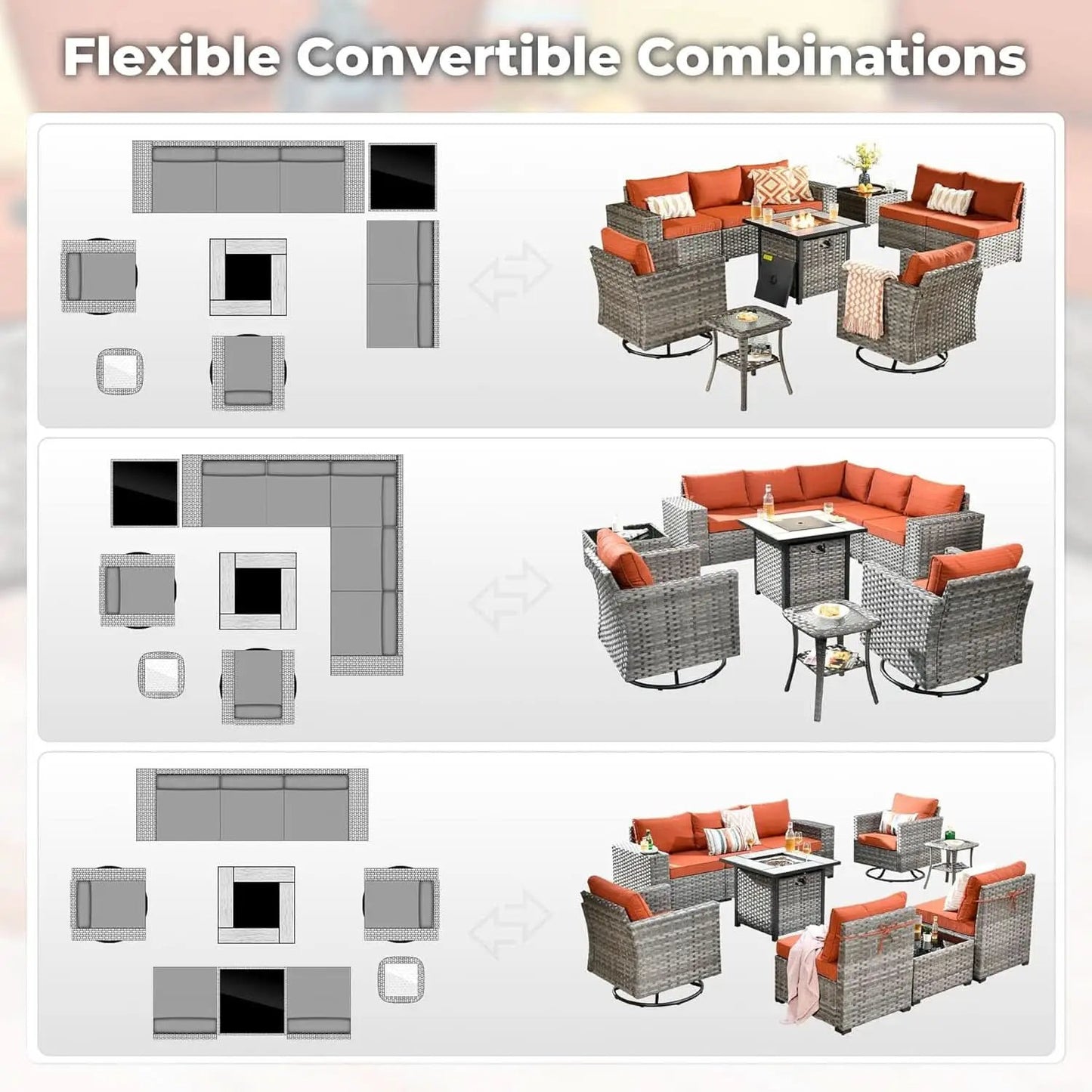 Modular Outdoor Wicker Sofa Set with Fire Pit from PriceLows™