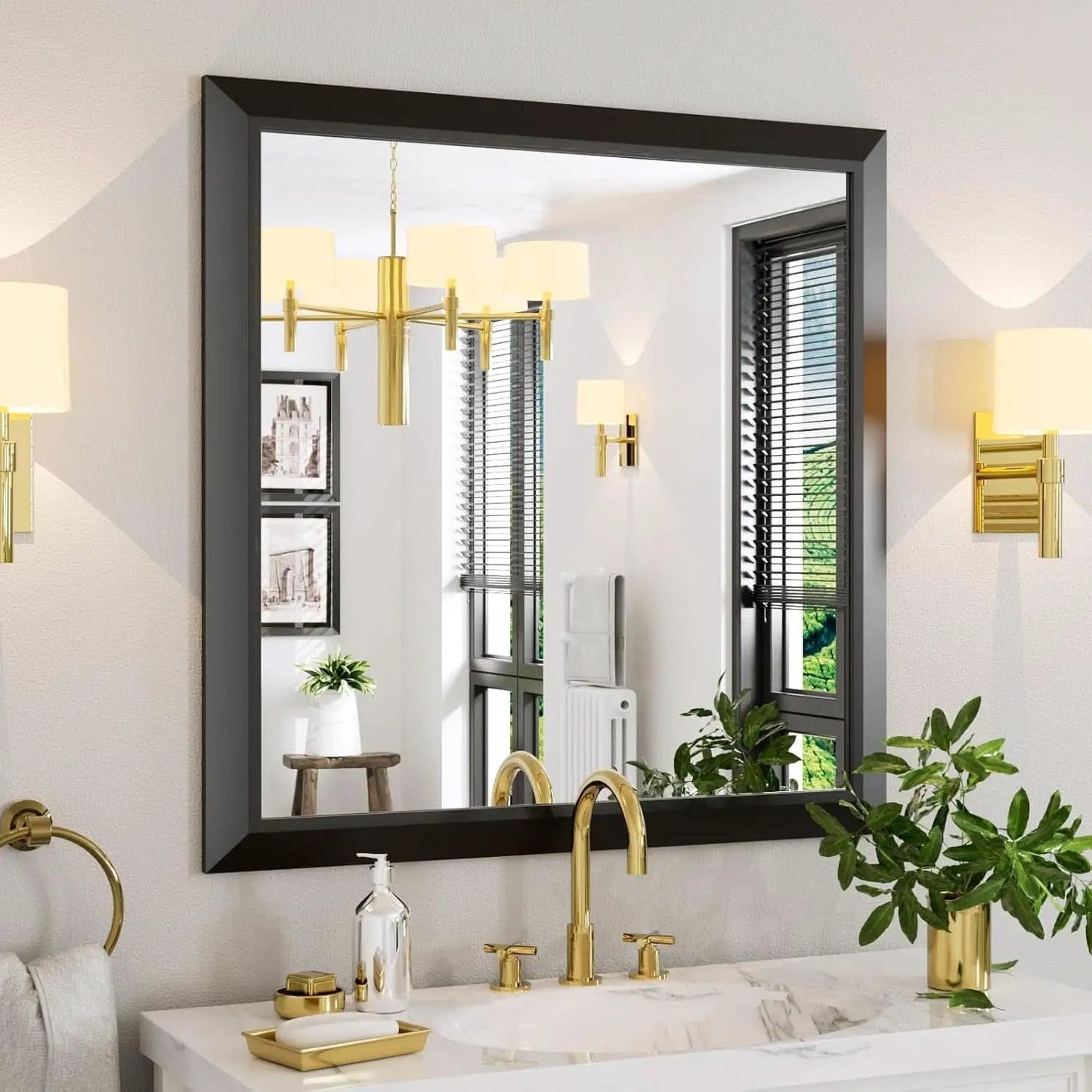 Black Metal Framed Bathroom Mirror 36x36 Inch Wall Mounted from PriceLows™