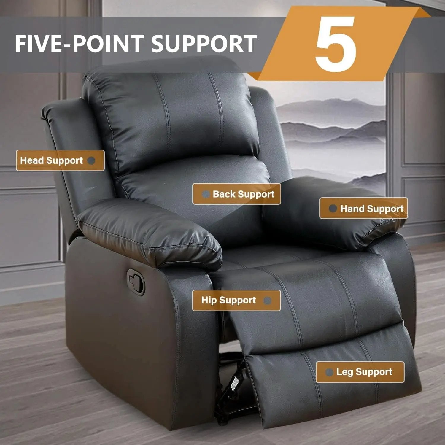 Manual Recliner Sofa Set Black With Cup Holder Storage Console from PriceLows™