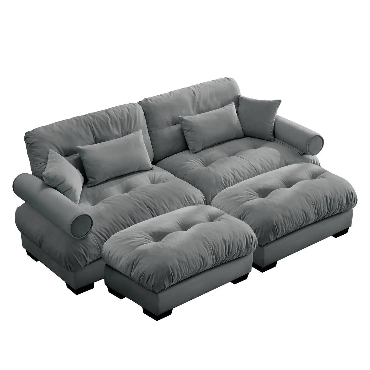 Modular Sectional Sofa | Deep Comfort Cushions | Vintage Fabric Ottoman