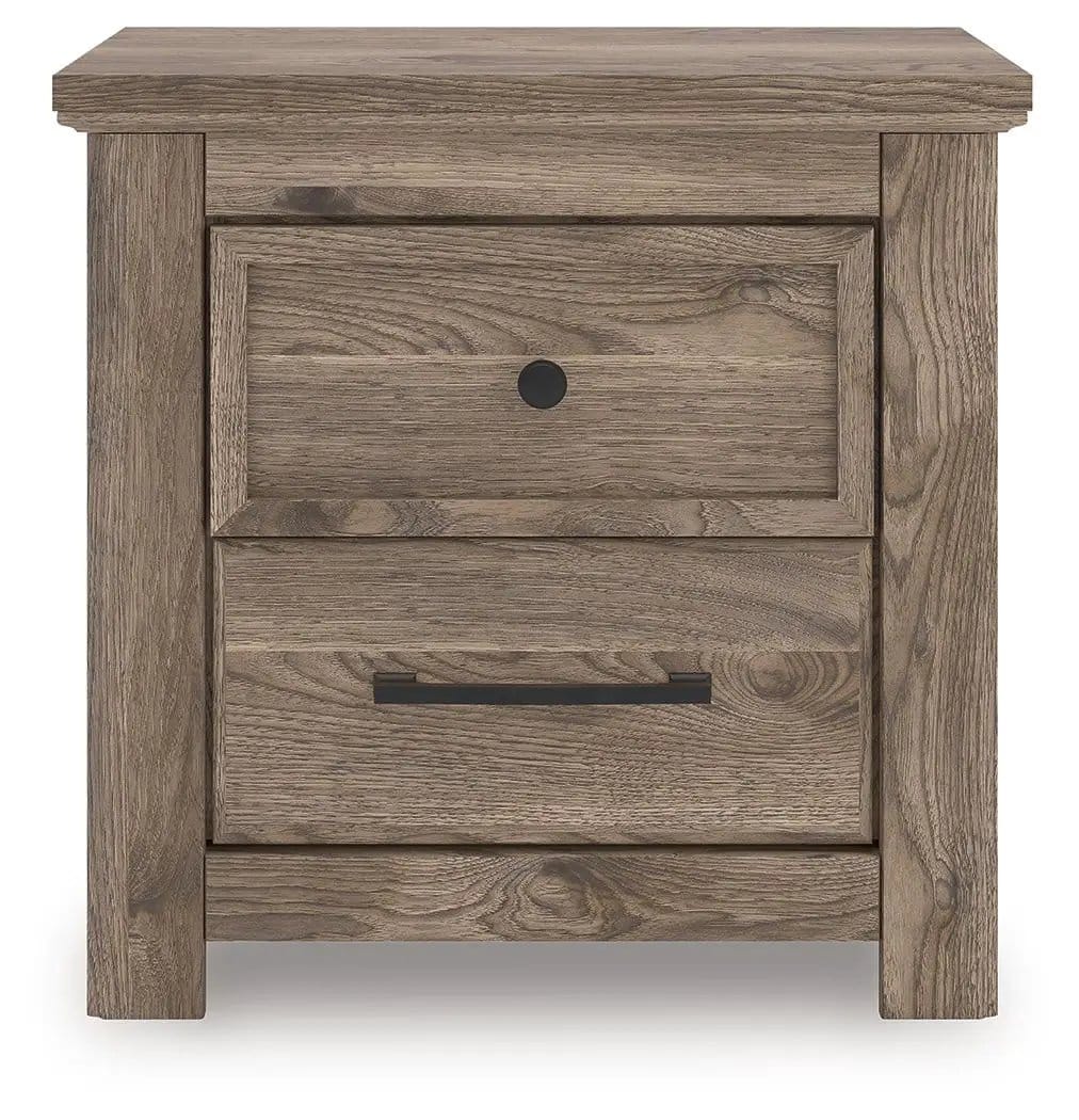 Rusticott Two Drawer Night Stand Nightstands w/ Charging Station | 26.1 x 16.06 x 25.35 in | Engineered Wood & Linen | Brown