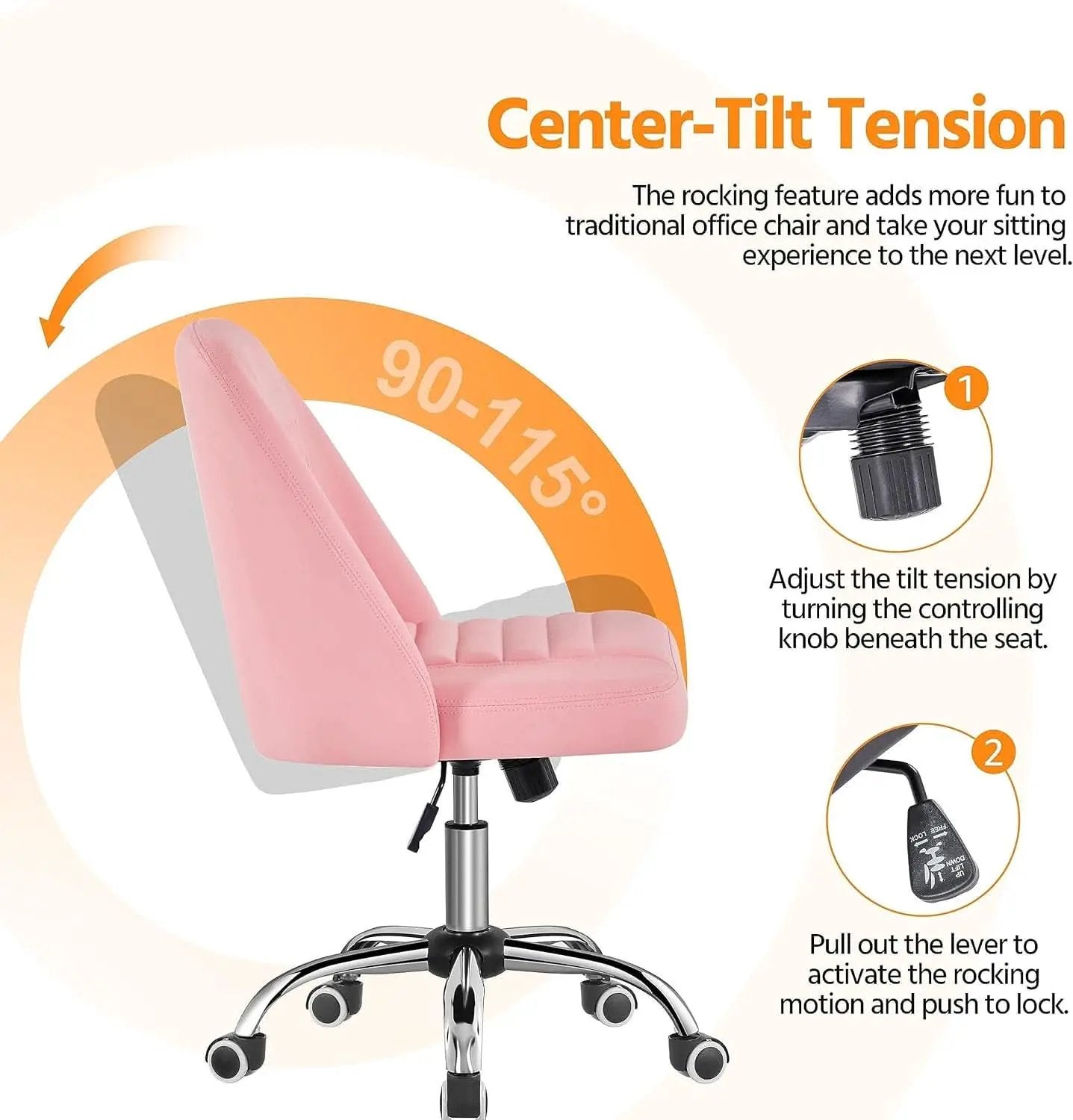 Pink PU Leather Armless Office Chair With Rolling Wheels from PriceLows™