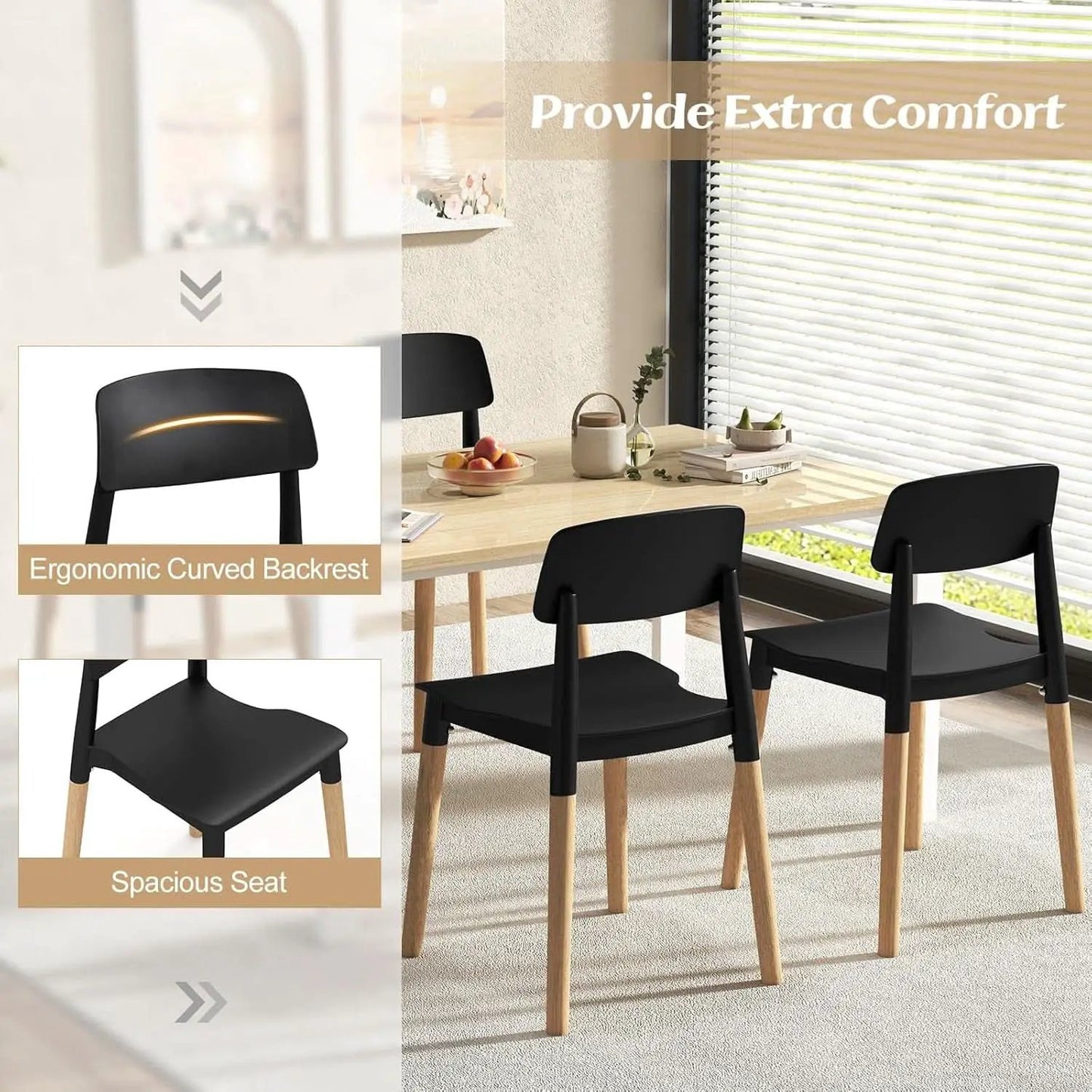 Wooden Dining Chairs Set of 4 Black Ergonomic Backrest from PriceLows™