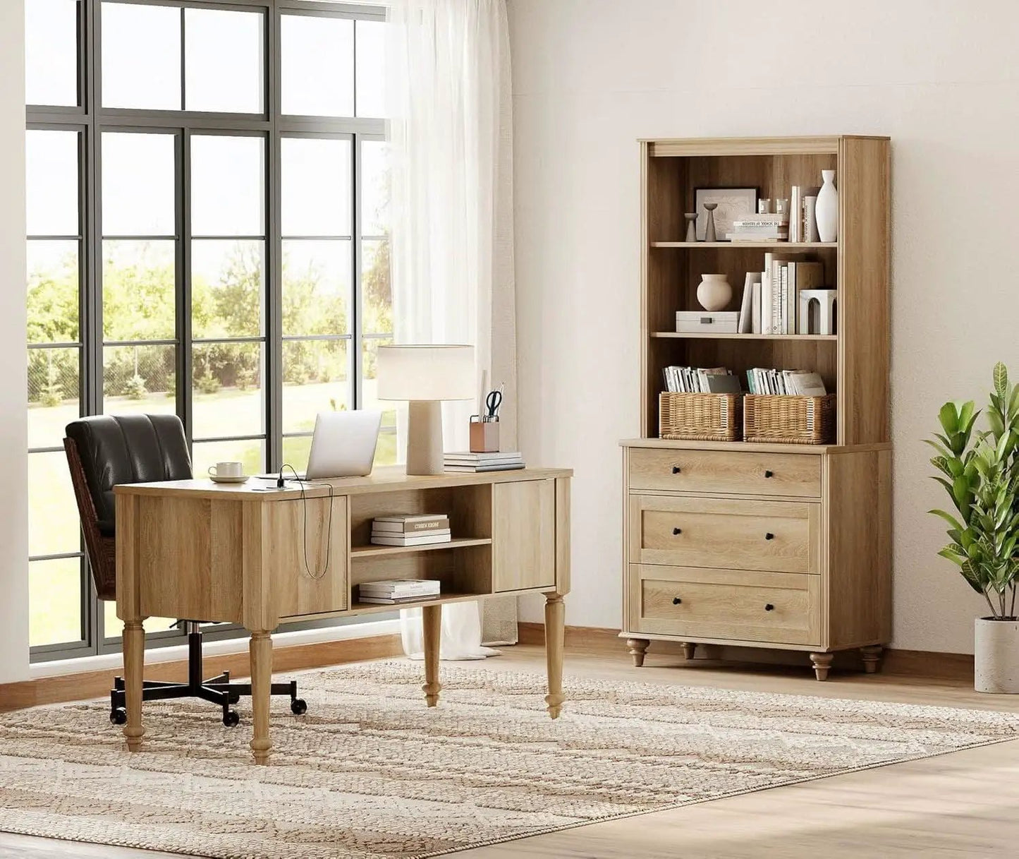Oakwood Finish 56-Inch Executive Desk With USB Charging from PriceLows™