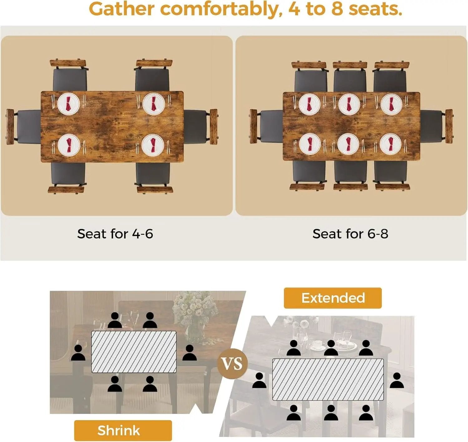 Sixty Three Inch Extendable Dining Table Set Rustic Brown from PriceLows™
