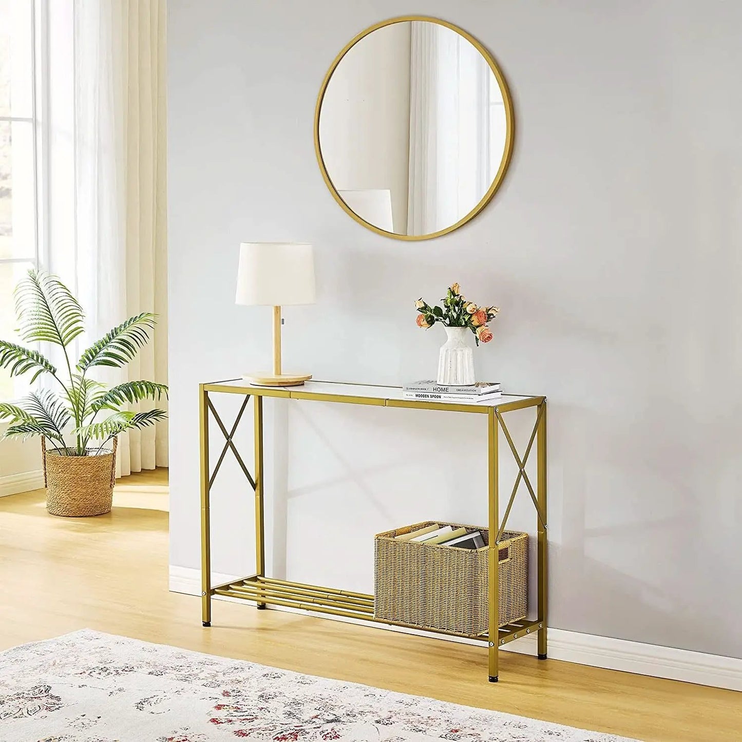 Gold And White Narrow Console Table With Shelves 41 Inch Long from PriceLows™