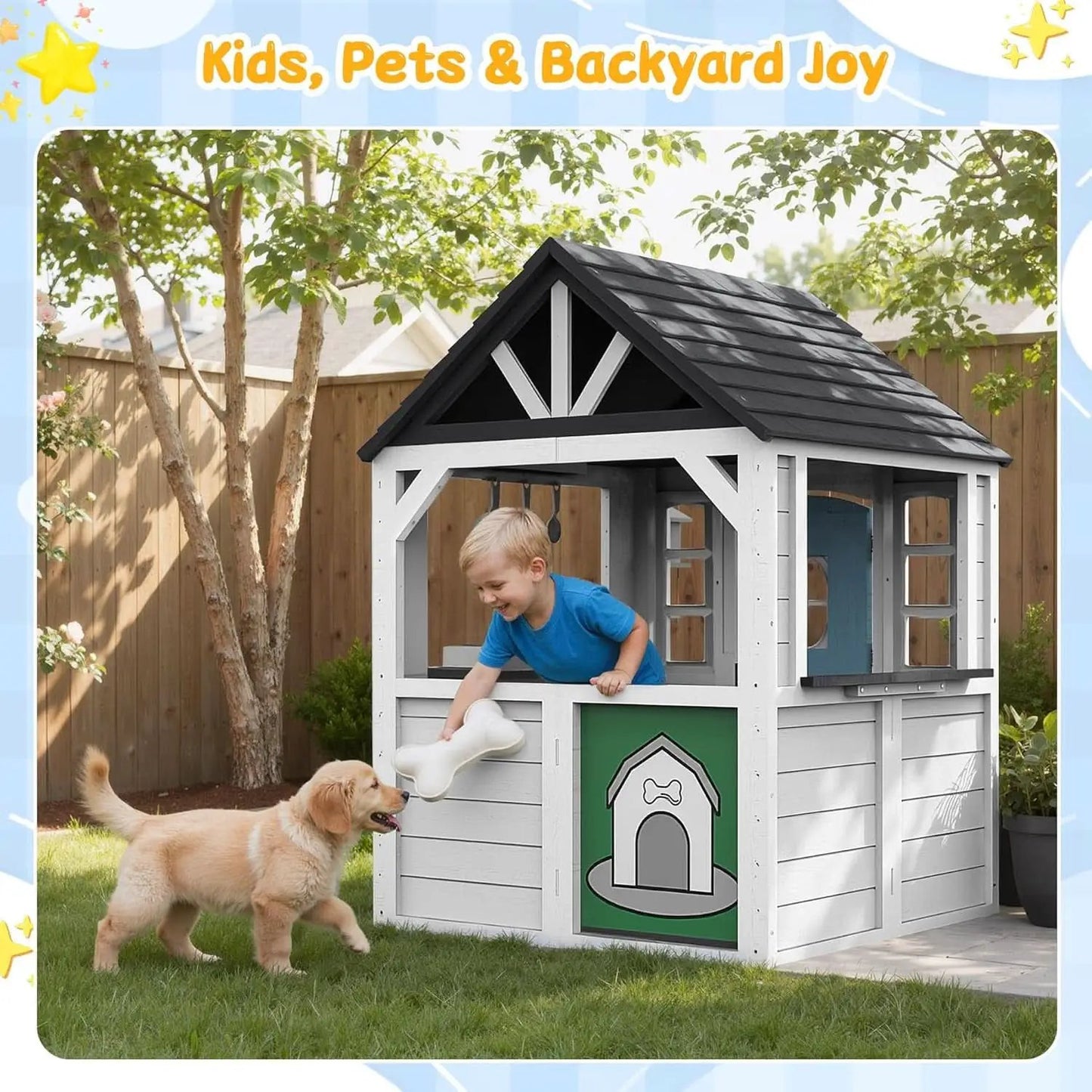 Wooden Outdoor Playhouse With Dutch Door Kitchenette from PriceLows™