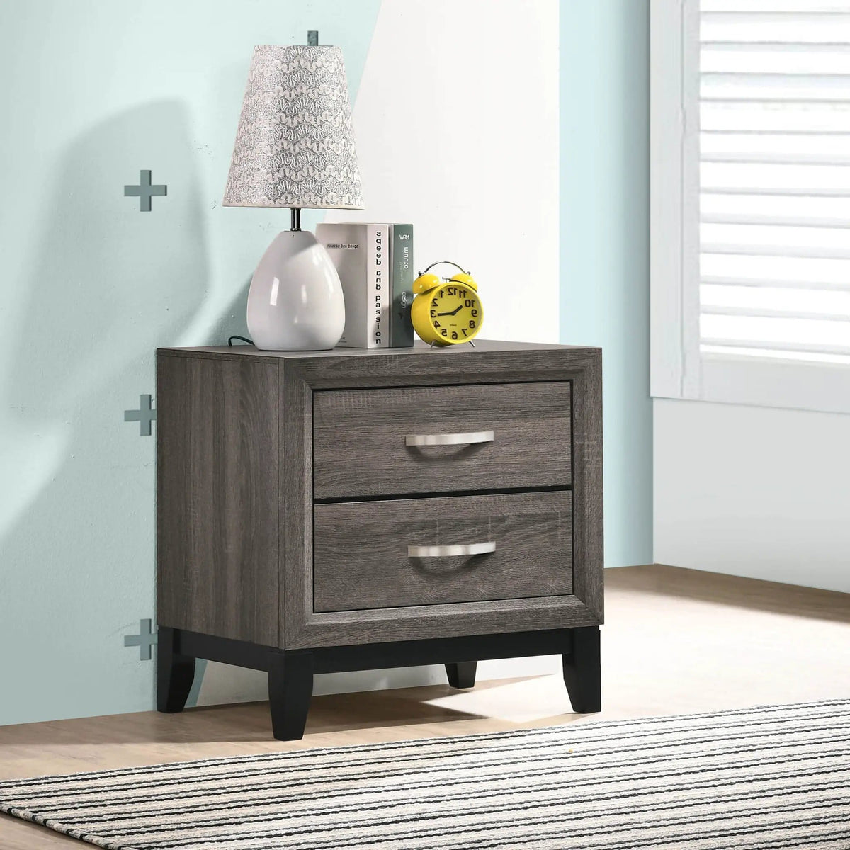 Watson 2-drawer Nightstand Grey | 23.5 x 16.25 x 24.75 in | Rubberwood & Engineered Wood | Oak