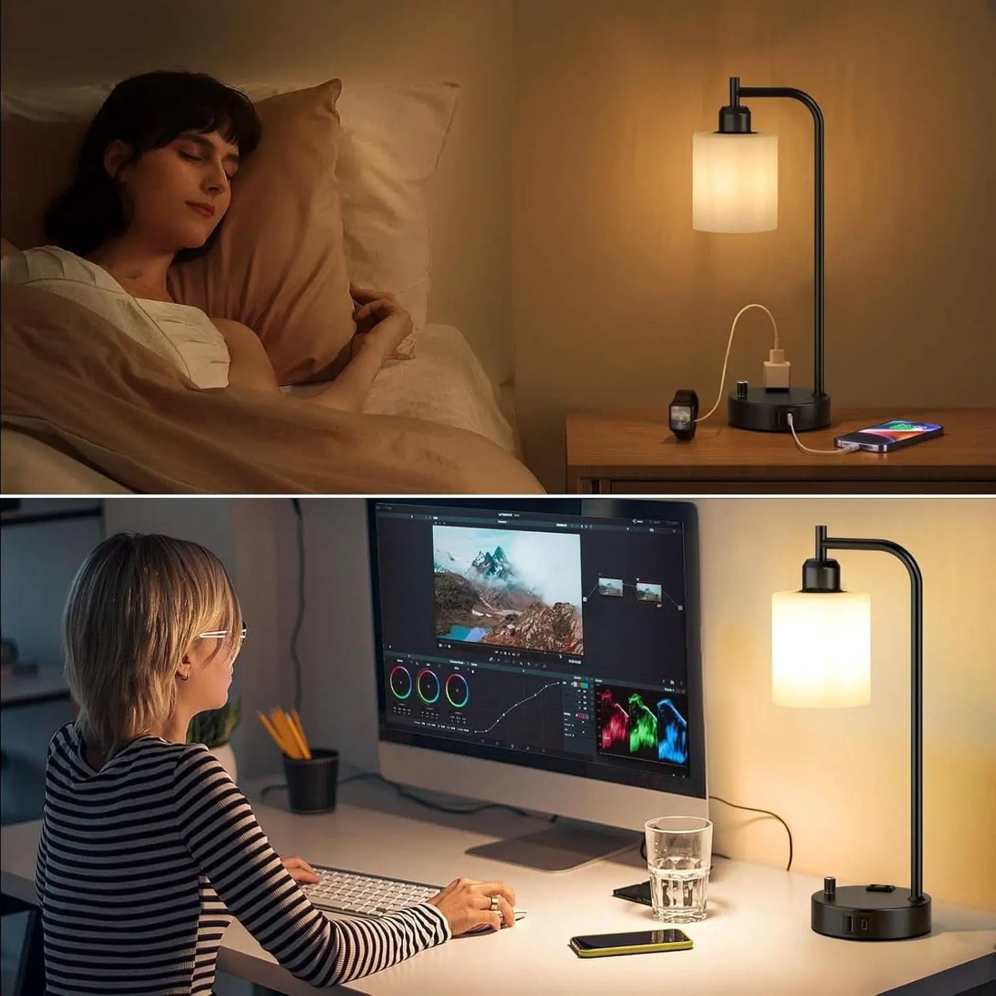 Industrial Black Dimmable Bedside Lamps With USB Ports from PriceLows™