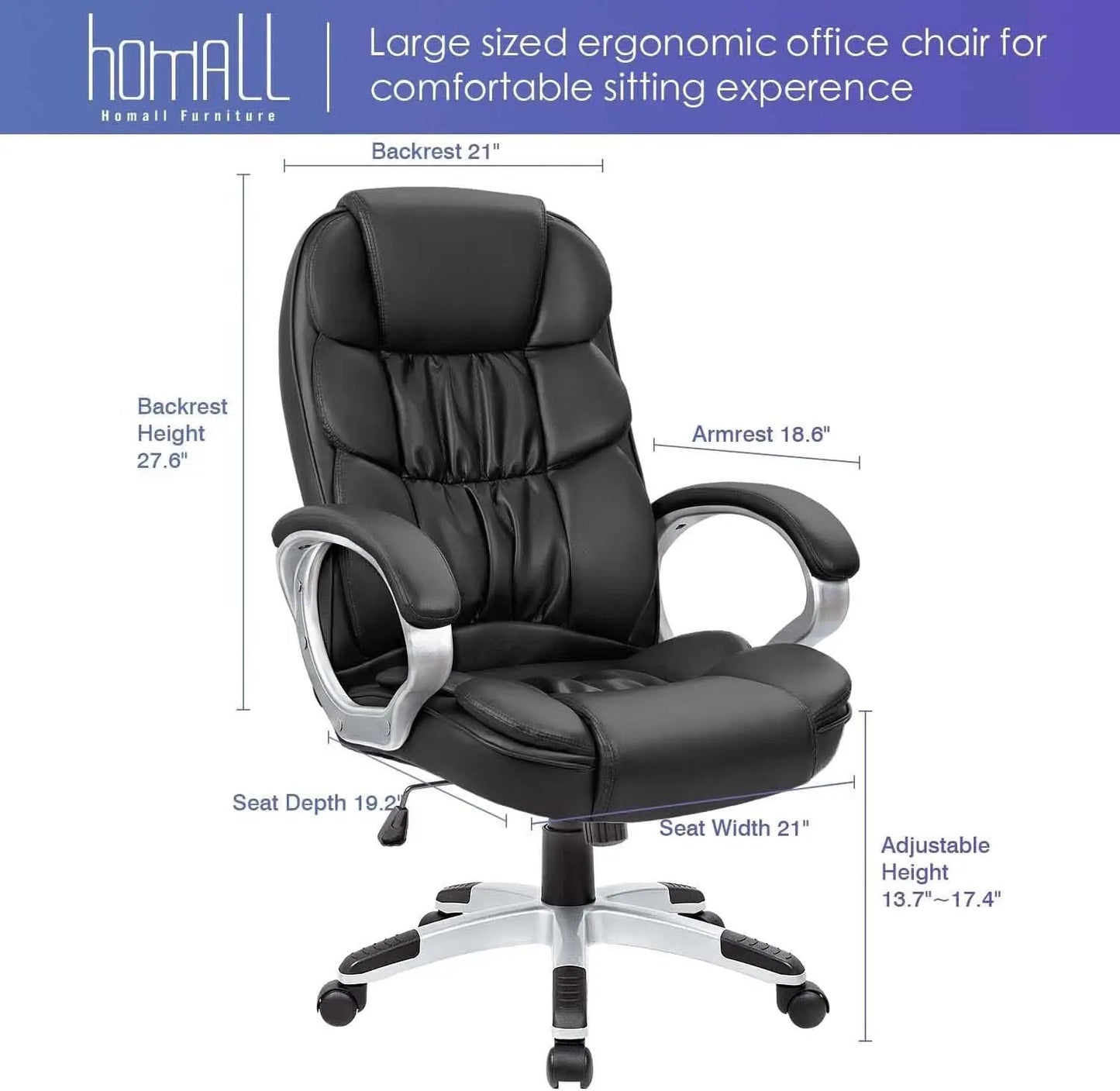 Black PU Leather Office Chair With Adjustable Height And Lumbar Support from PriceLows™