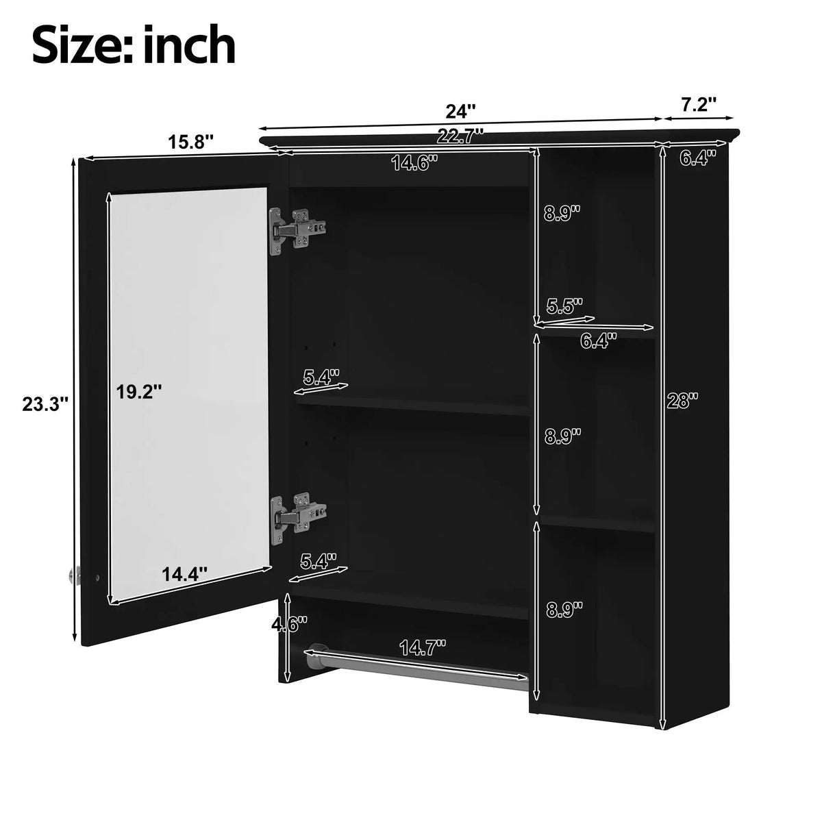 3-In-1 Bathroom Mirror Cabinet | Adjustable Shelf | Towel Bar | Full-Length Mirror