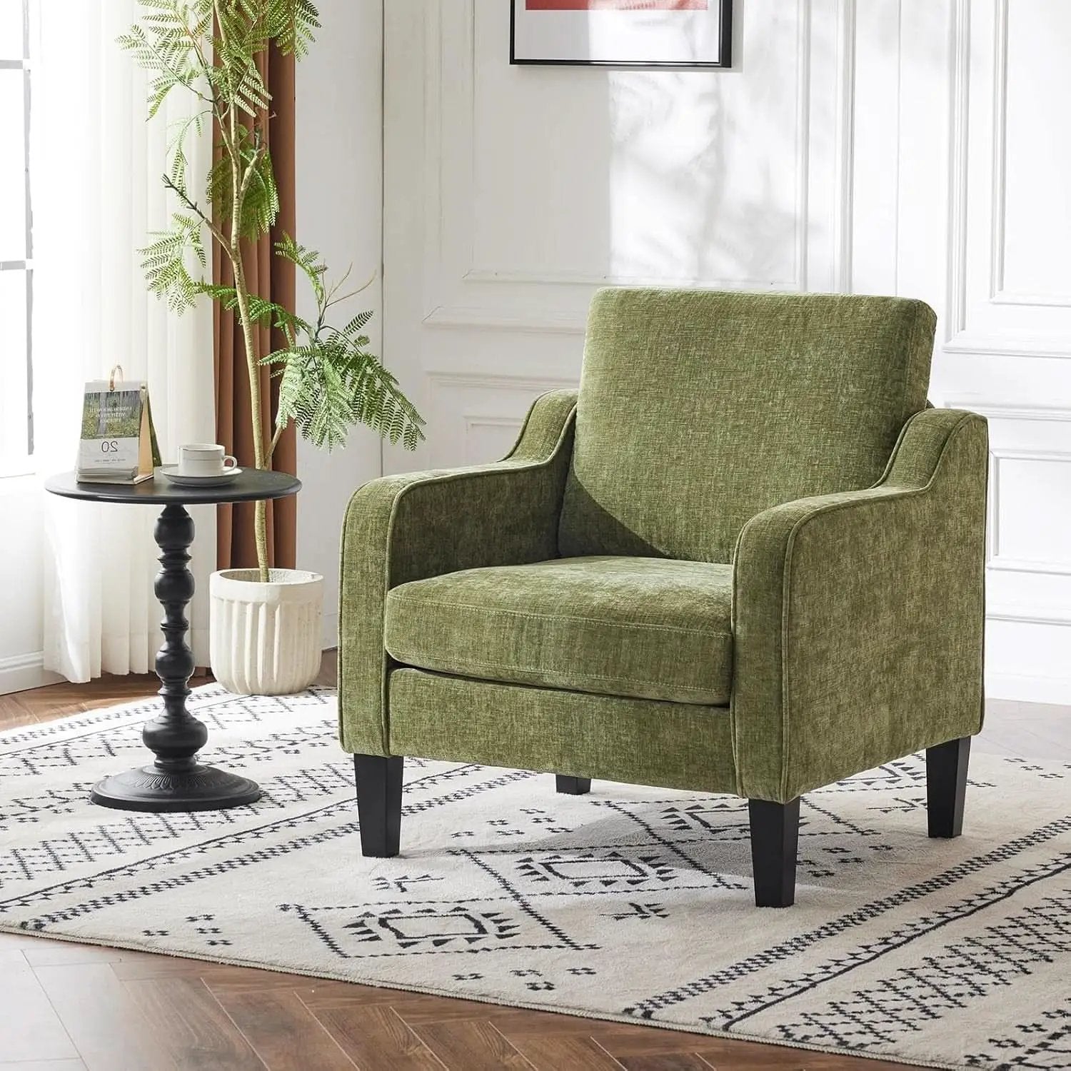Olive Green Upholstered Accent Chair Midcentury Comfort from PriceLows™