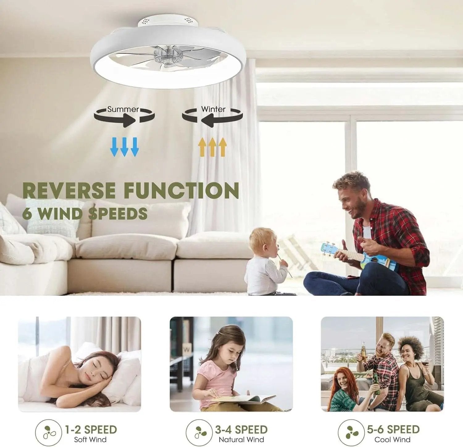20 Inch Flush Mount Ceiling Fan With Smart Control from PriceLows™