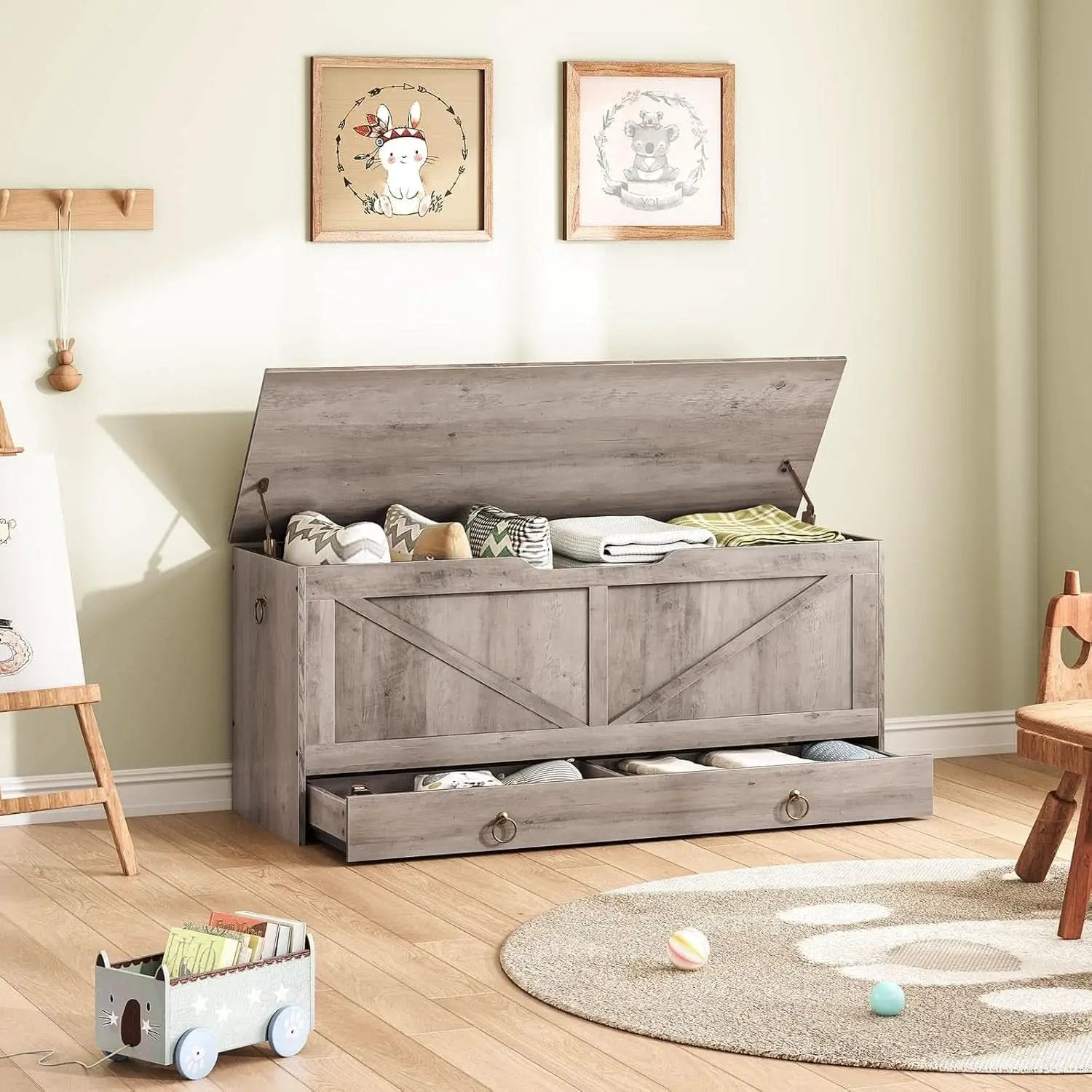SolidWoodFinish Storage Bench Greige 43Inch Drawer from PriceLows™