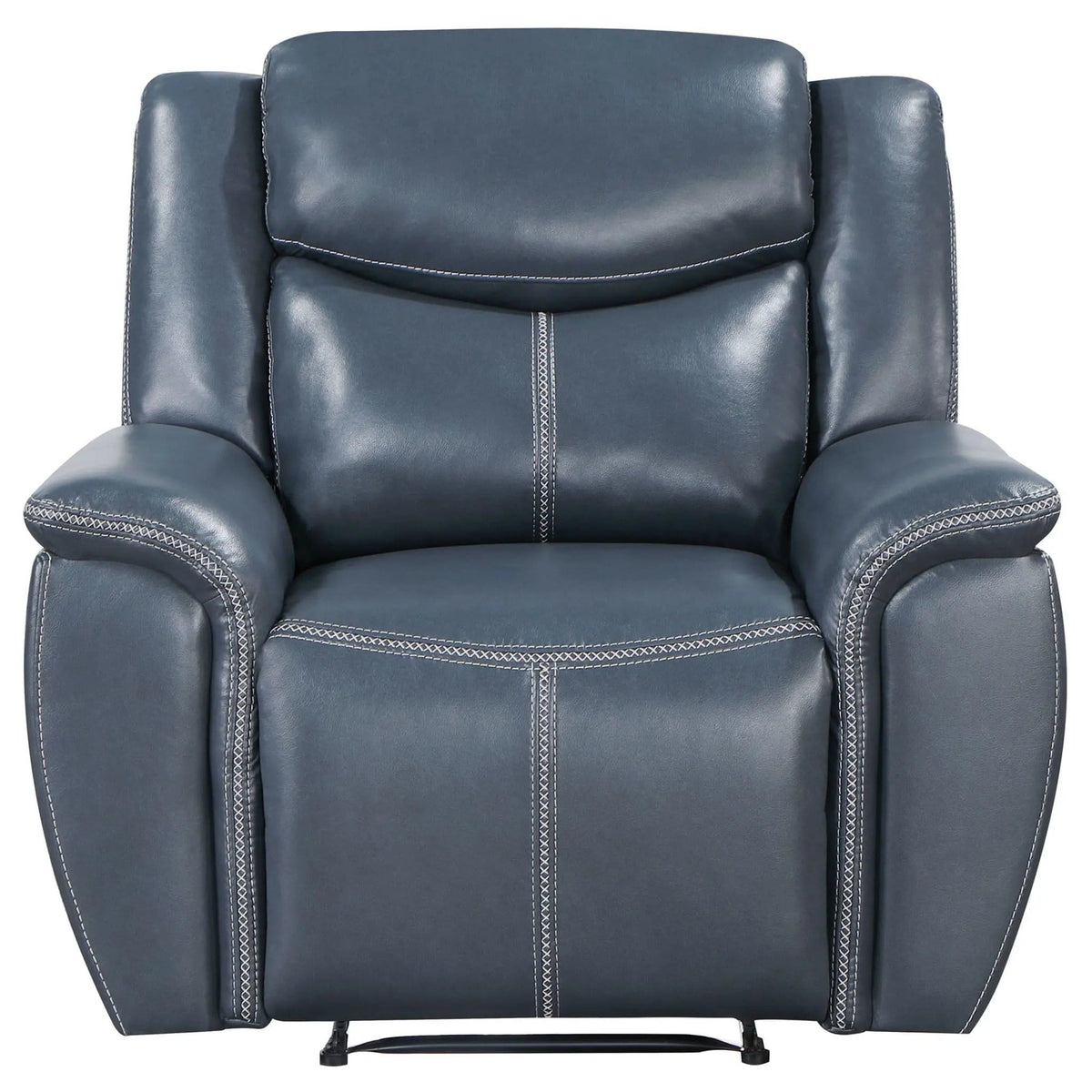 Brier Upholstered Padded Arm Recliner Chair With Manual Recline And Pillowtop Arms | 55 x 39.25 x 40.25 in | Faux Leather & Metal | Blue
