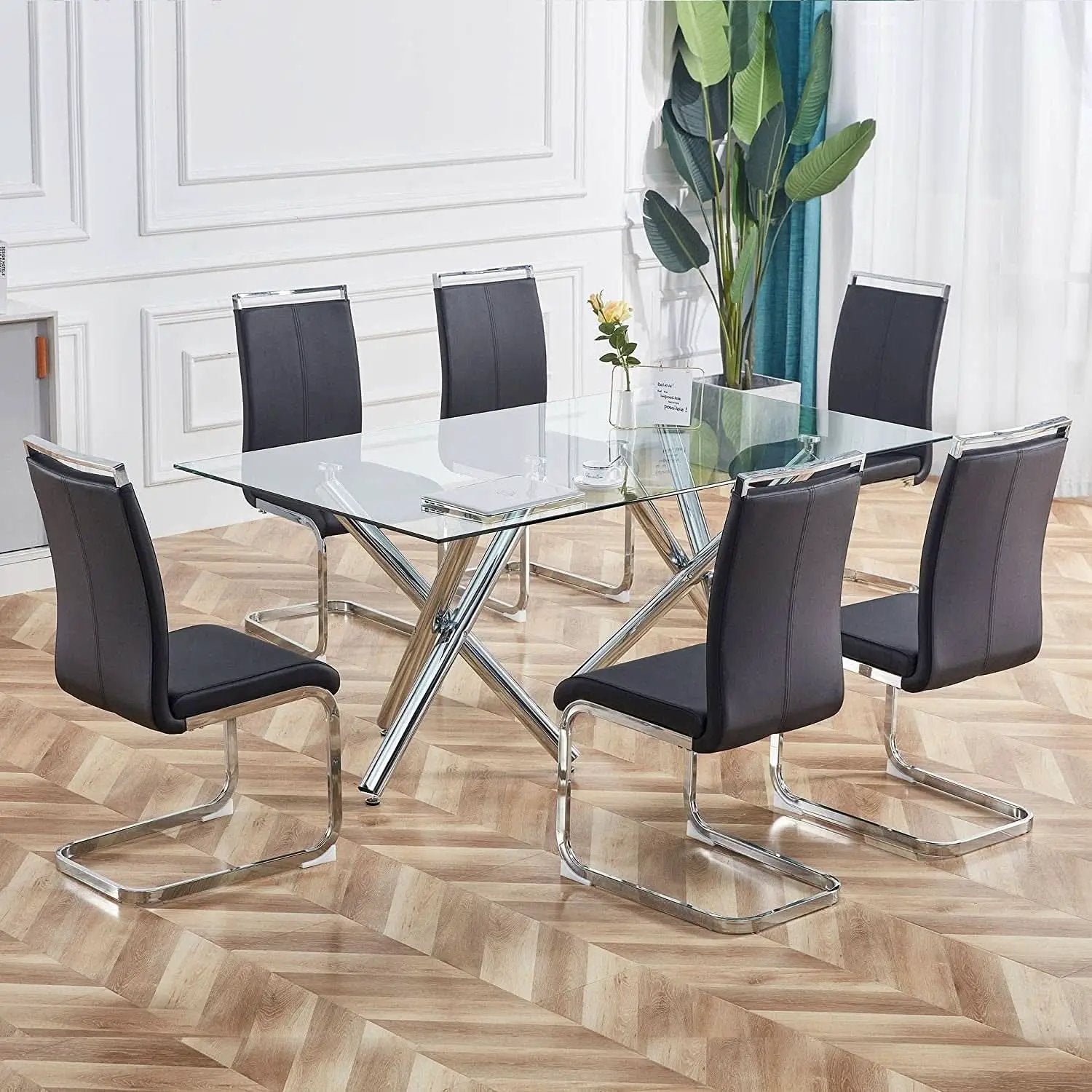 Black Modern High Back Faux Leather Dining Chairs Set Of 4 from PriceLows™