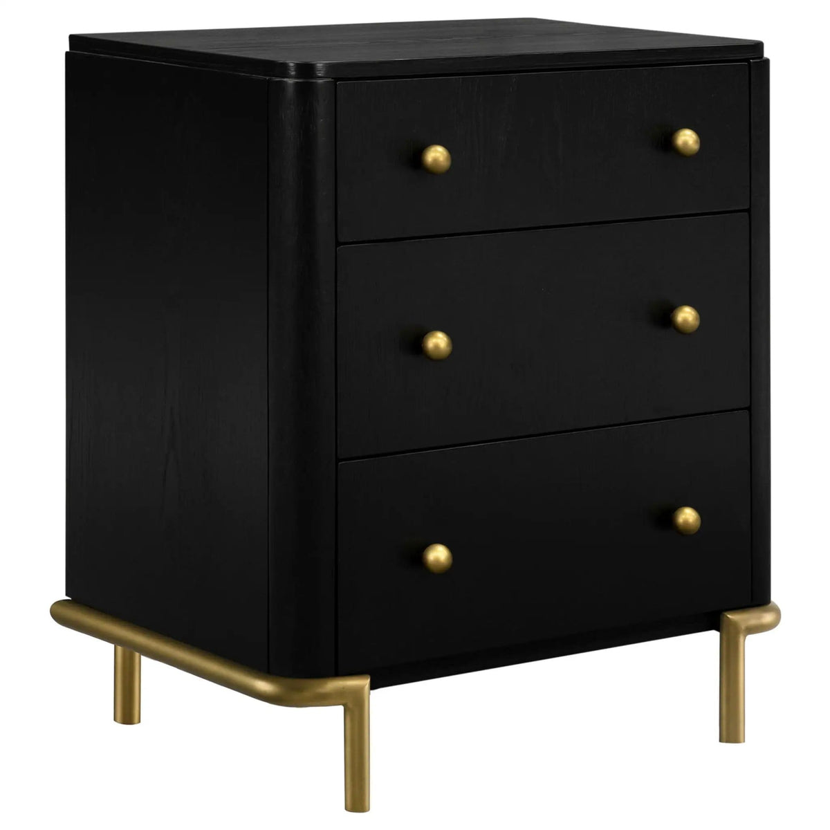 Arini 3-drawer Nightstand | 26 x 18 x 29 in | Metal & Veneer | Black