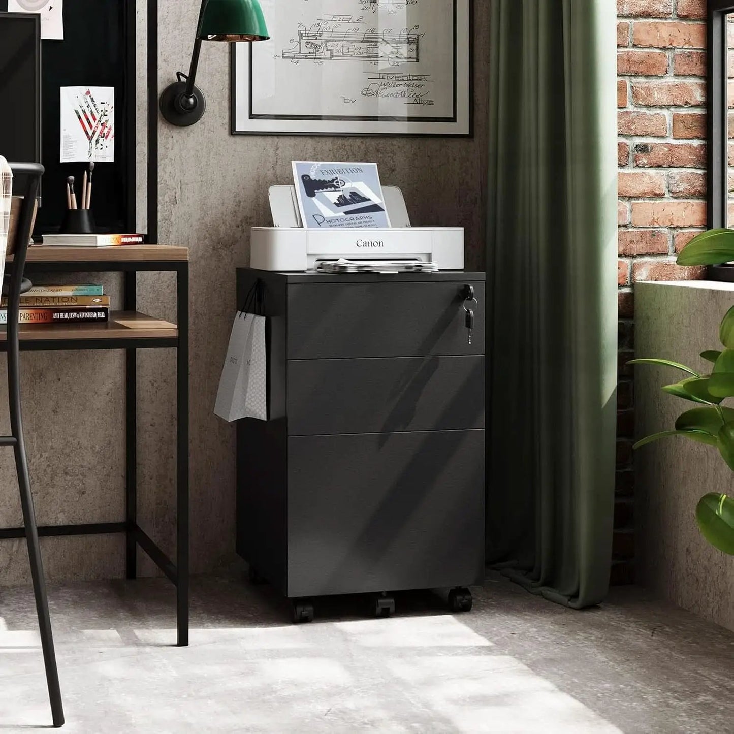 3 Drawer Lockable File Cabinet Under Desk Rolling Black Fits Letter Legal A4 Folders from PriceLows™