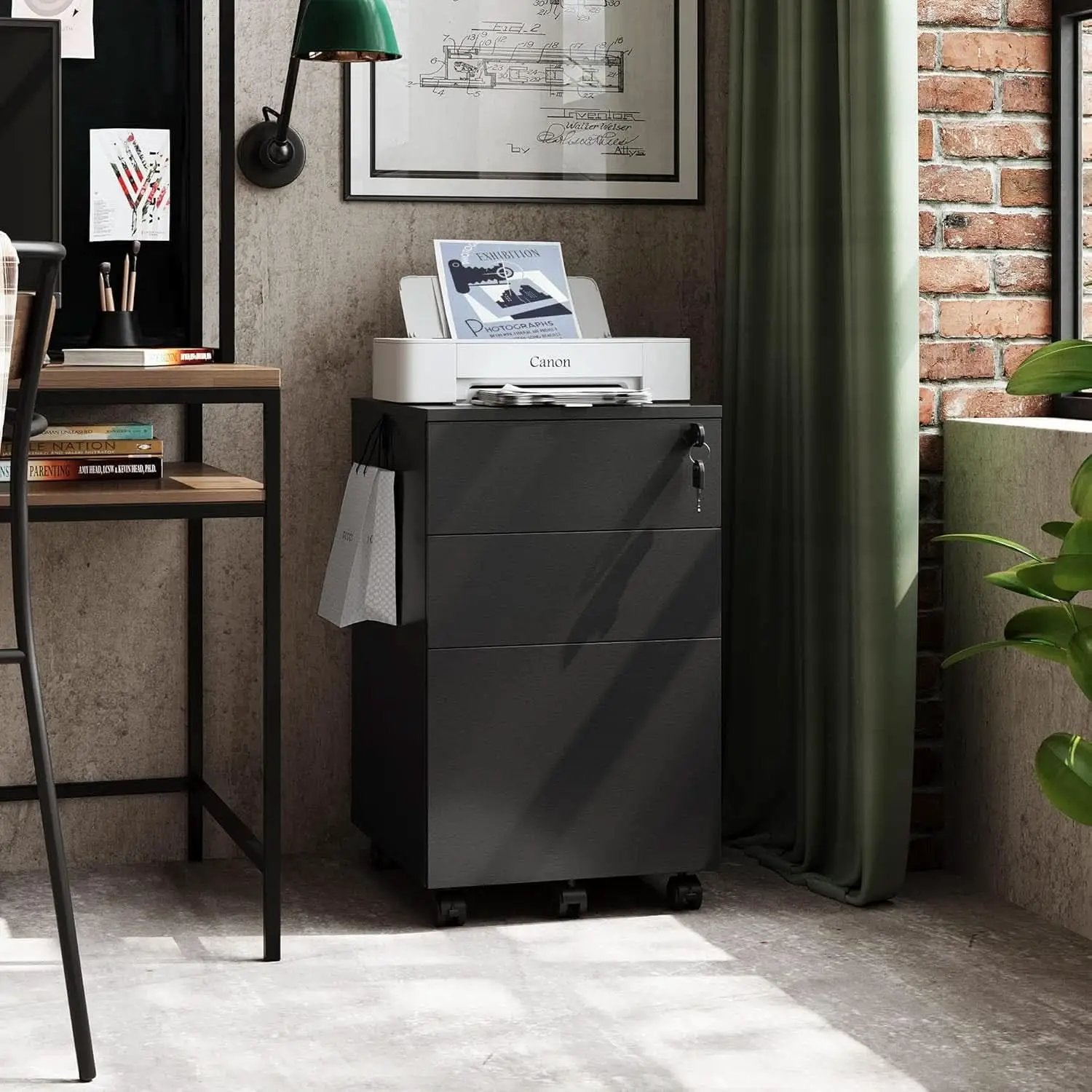 3 Drawer Lockable File Cabinet Under Desk Rolling Black Fits Letter Legal A4 Folders from PriceLows™