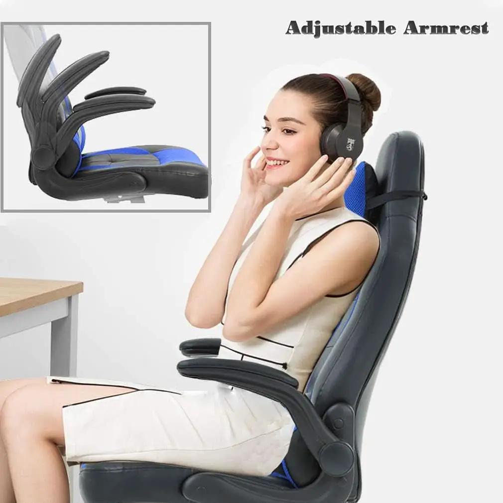 Blue PU Leather Ergonomic Gaming Chair With Lumbar Support from PriceLows™
