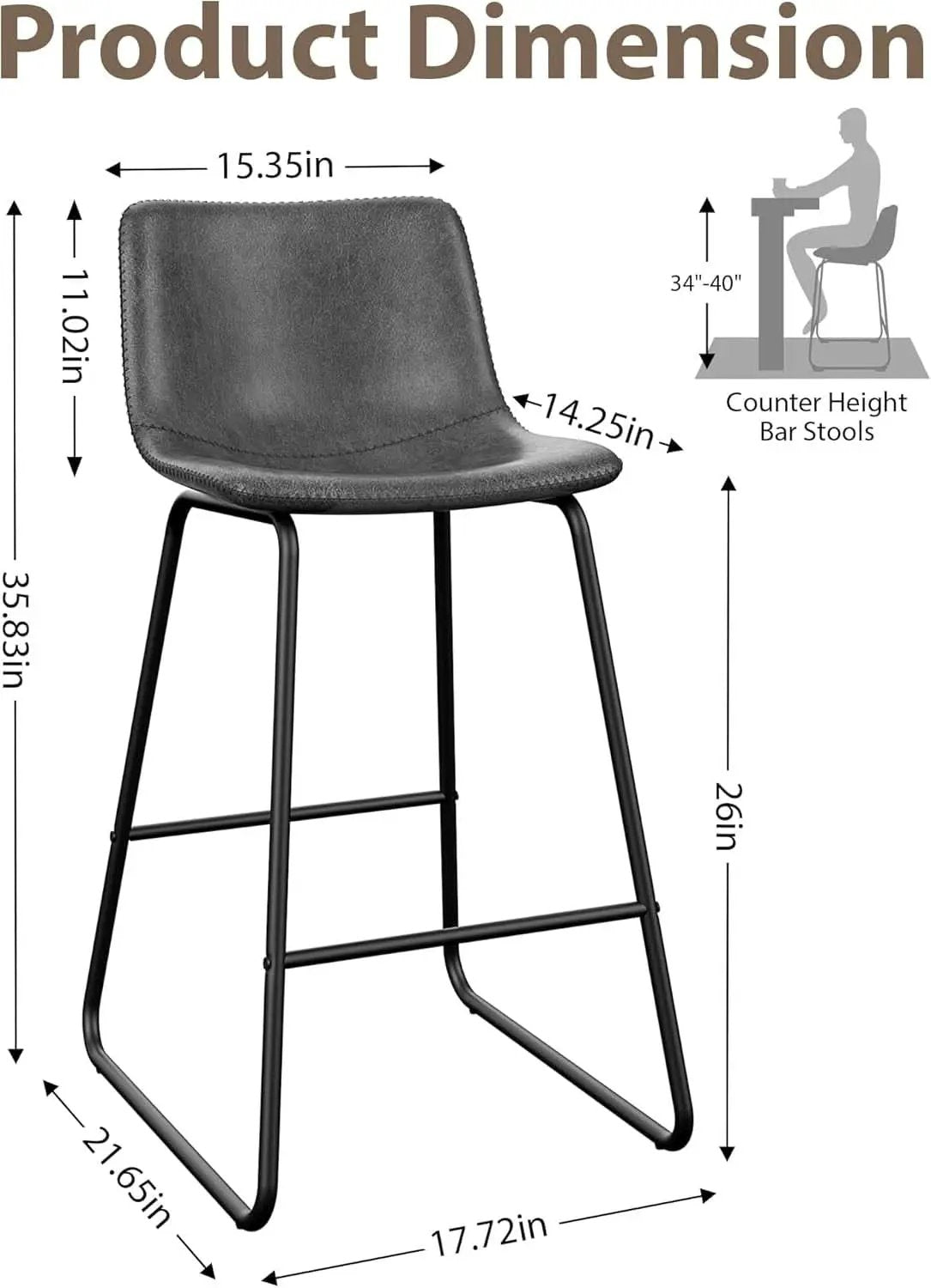 Gray Faux Leather Bar Stools Set Of 3 26 Inch Counter from PriceLows™