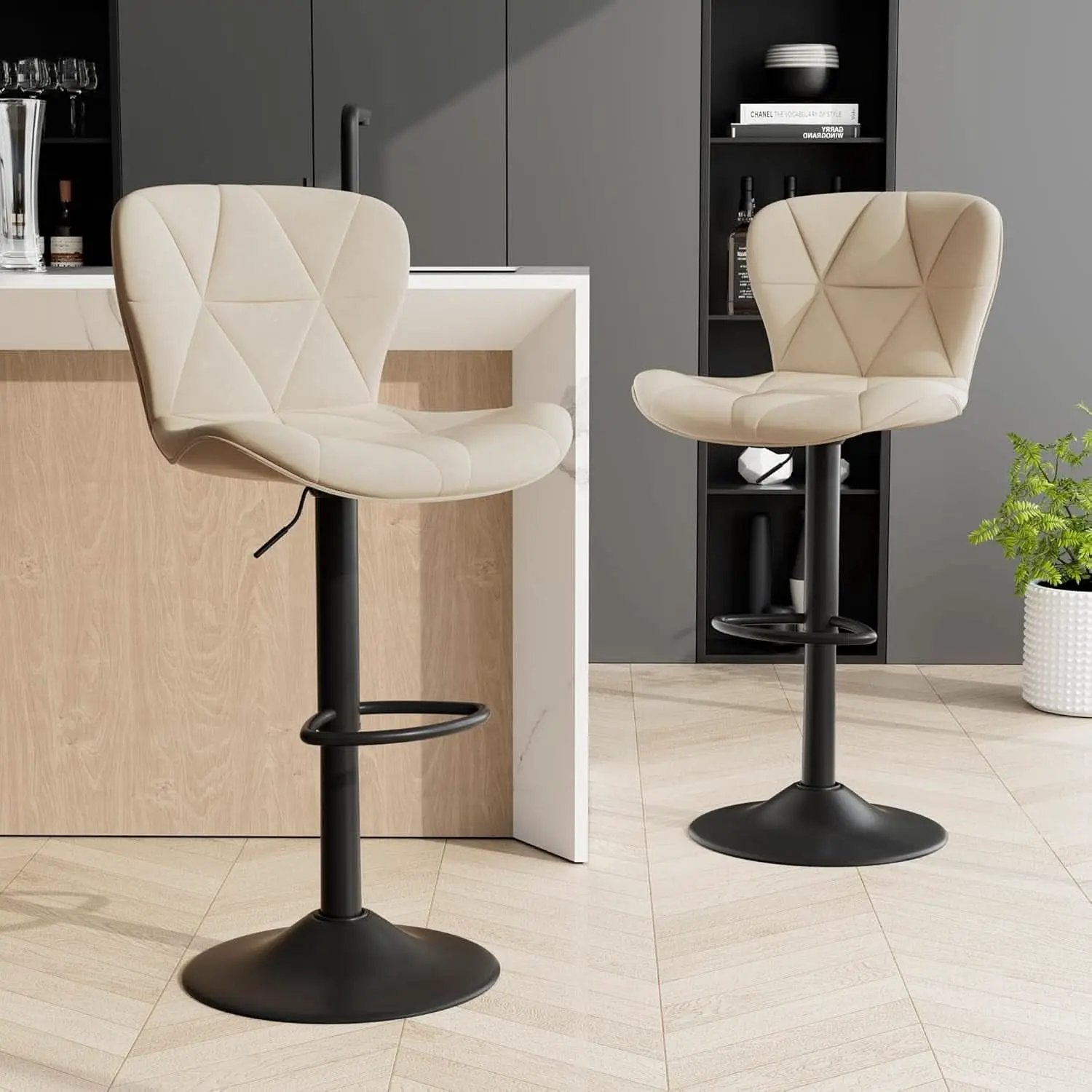 Adjustable Swivel Bar Stools Set of 2 in Khaki Finish from PriceLows™