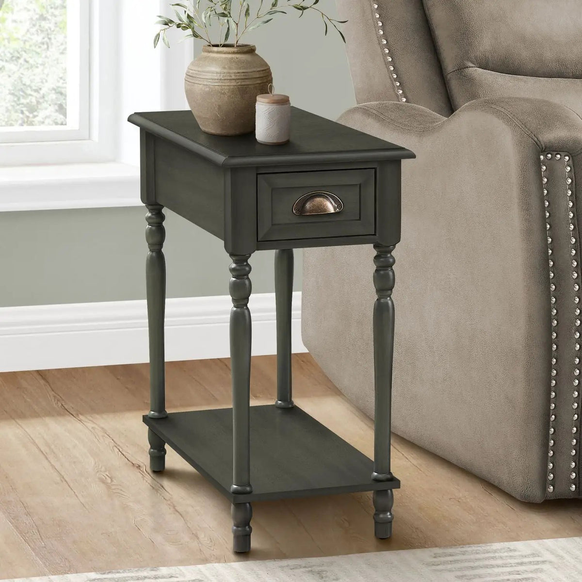 Accent Side Table | 2 Tiers | Storage Drawer | Traditional Design