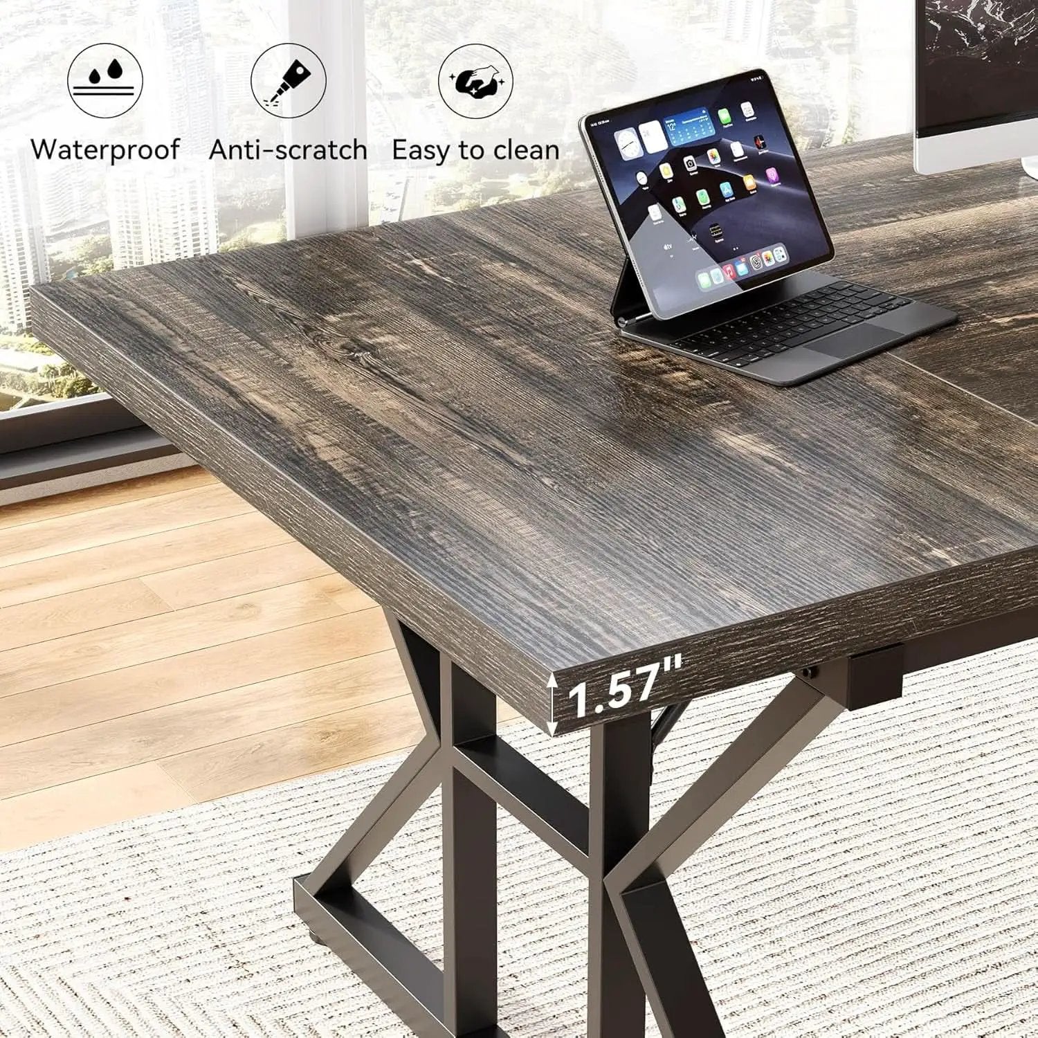 70.8 Inch Large Executive Desk Black Oak Wood Office Desk from PriceLows™