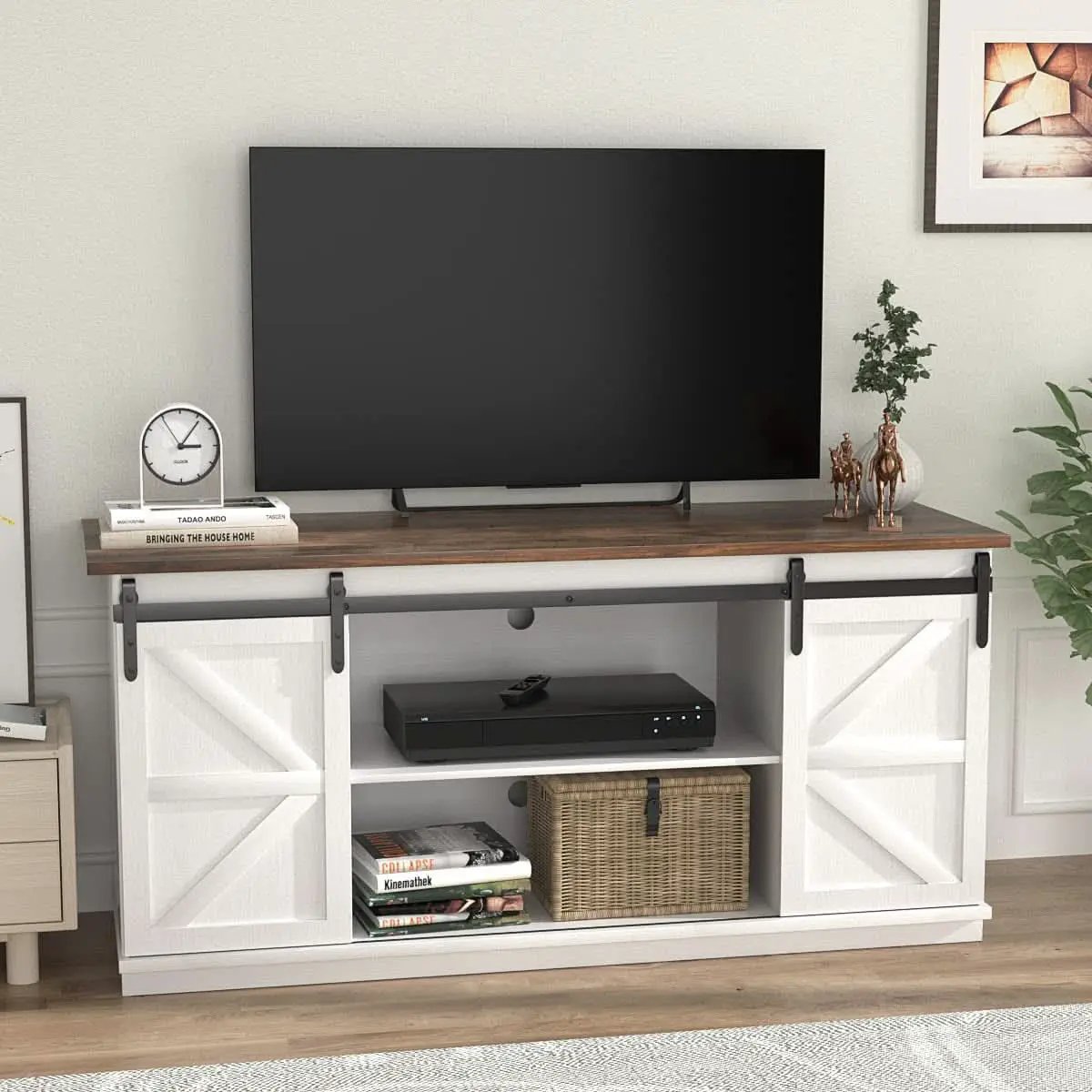 65 Inch Farmhouse TV Stand With Sliding Barn Doors from PriceLows™
