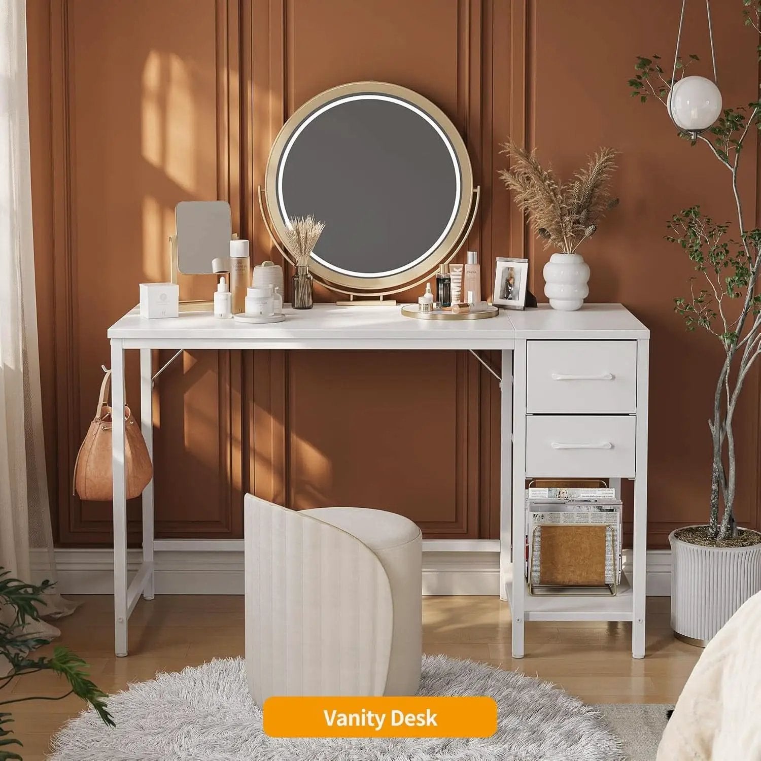 47 Inch White Ergonomic Executive Desk With Drawers from PriceLows™