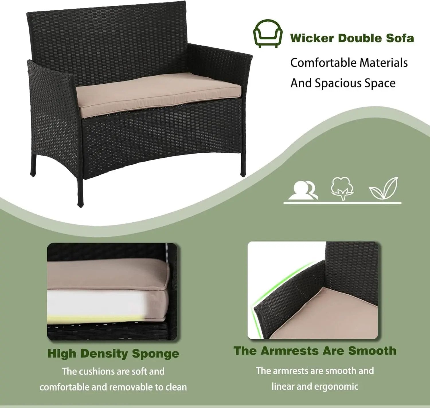 4 Piece Rattan Patio Set With Glass Table Black Cushions from PriceLows™