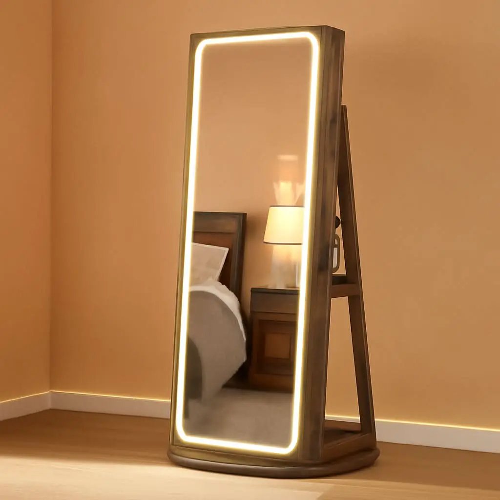 Rustic Brown LED Mirror Jewelry Cabinet Armoire Lockable from PriceLows™