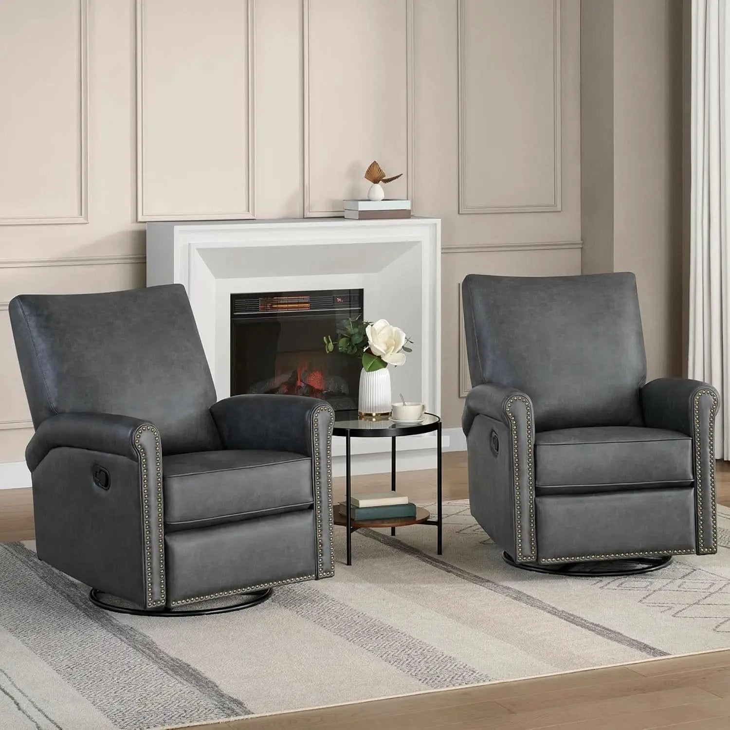 Large Leather Recliner Chair With Swivel Rocker Living Room from PriceLows™