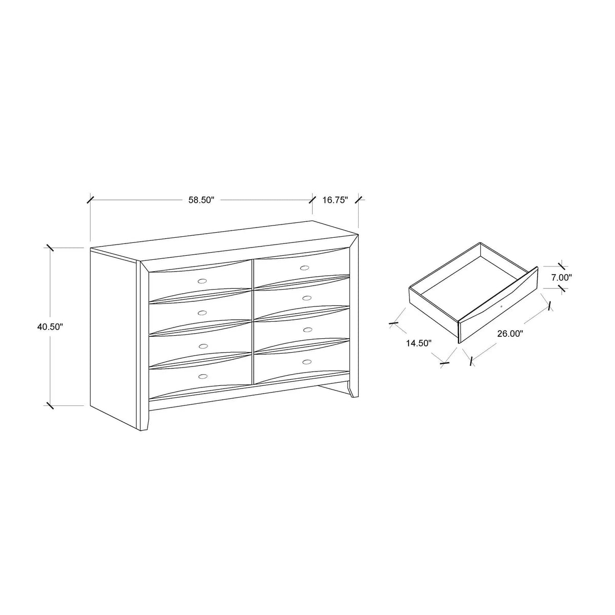 Lucille Dresser With Spacious Drawers | 2 Pieces | Wood | Bedroom