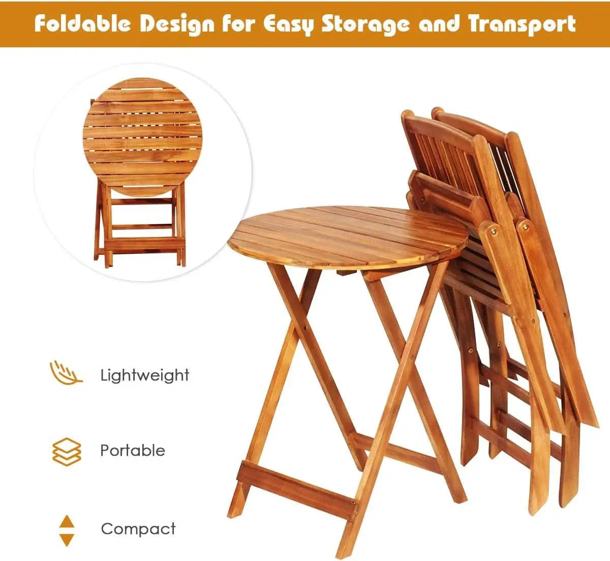 Patio Bistro Set With Wood Table And Navy Cushioned Chairs from PriceLows™