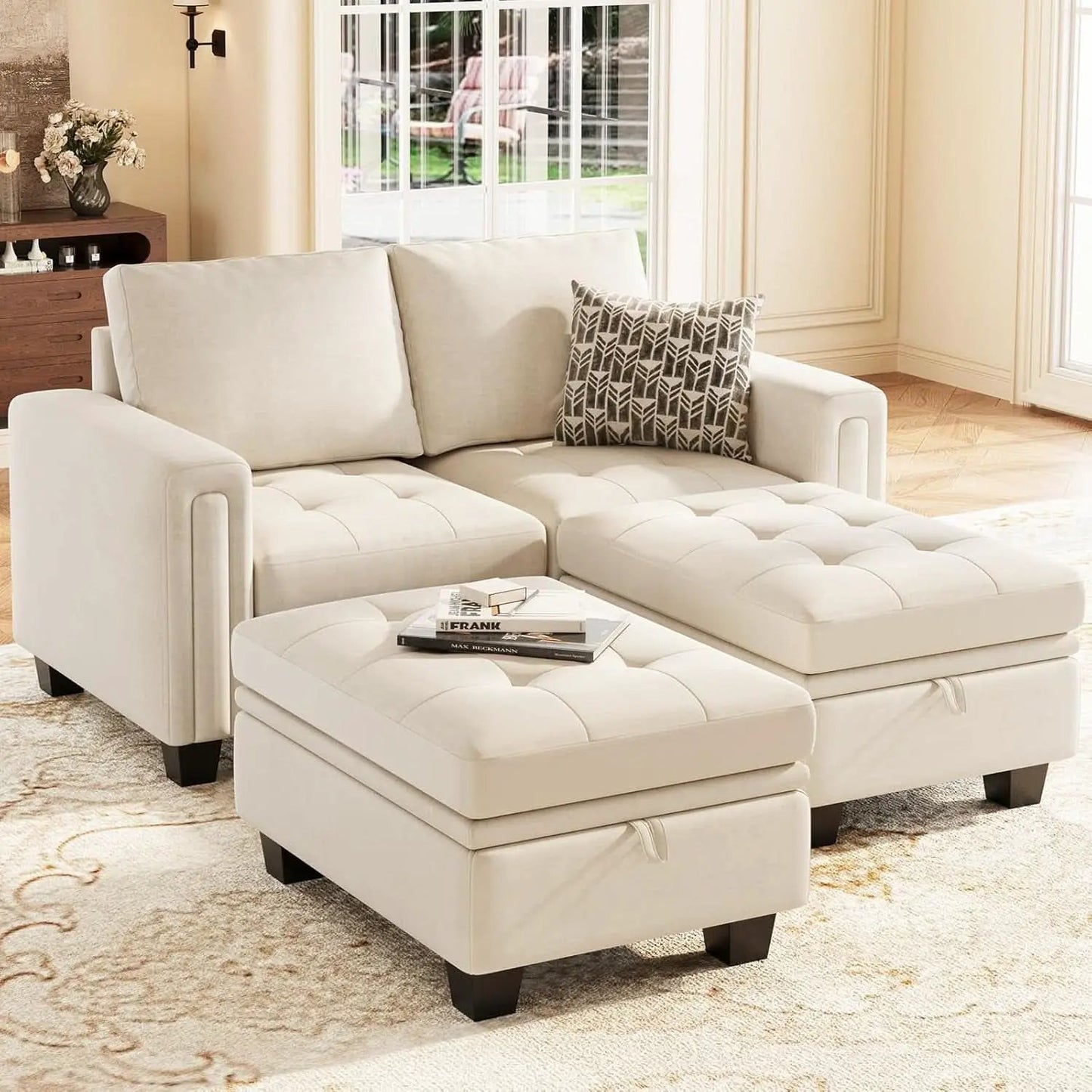 Beige Velvet Modular Sectional Sofa With Storage Sleeper from PriceLows™