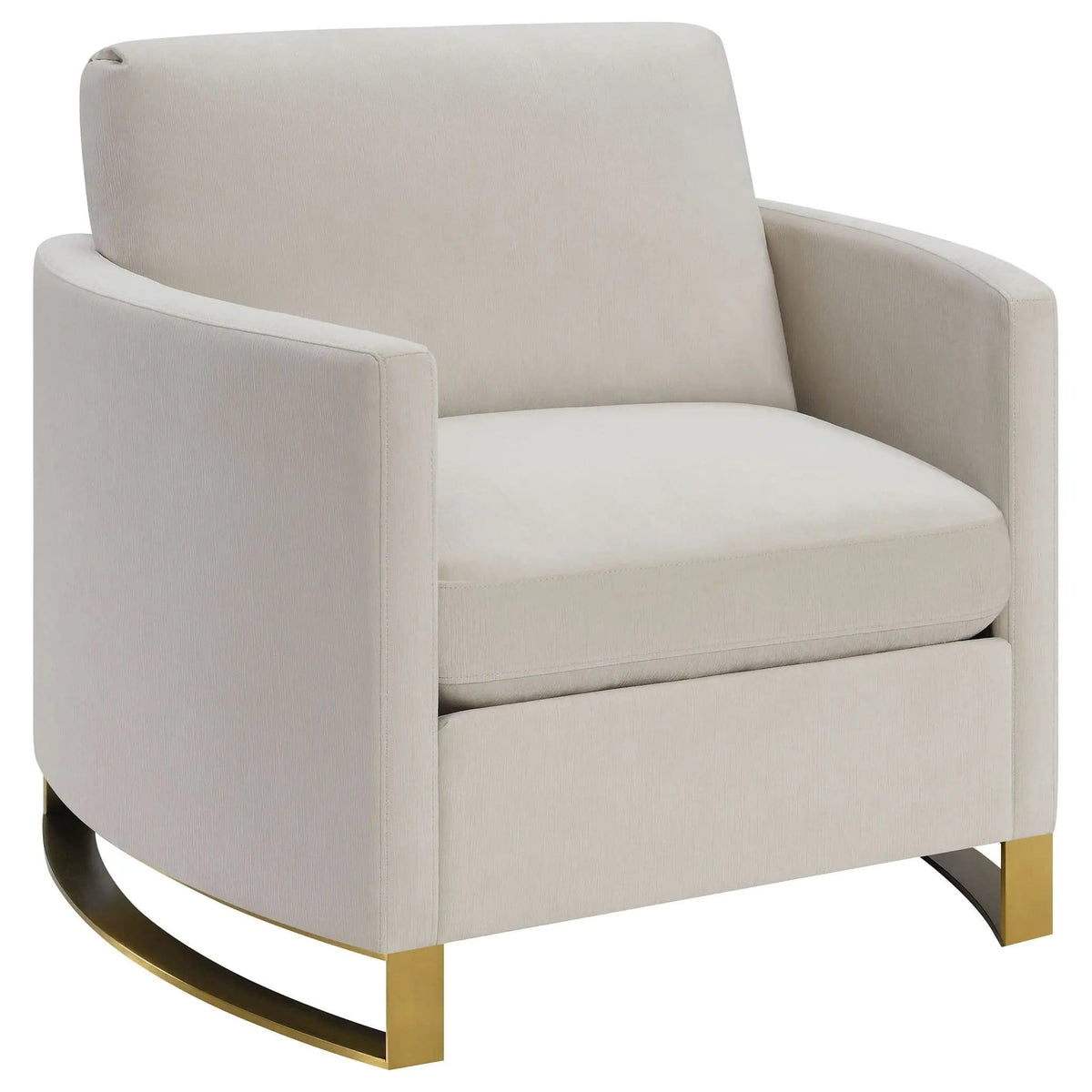 Corliss Upholstered Curved Track Arm Chair | 38.5 x 36.5 x 36 in | Velvet & Stainless Steel | Beige