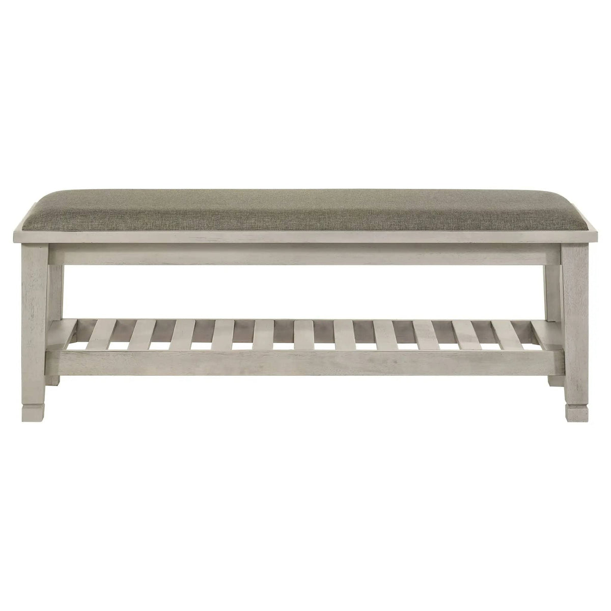 Franco Fabric Upholstered Bench with Shelf Distressed | 50.5 x 17.75 x 18.5 in | Fabric | White