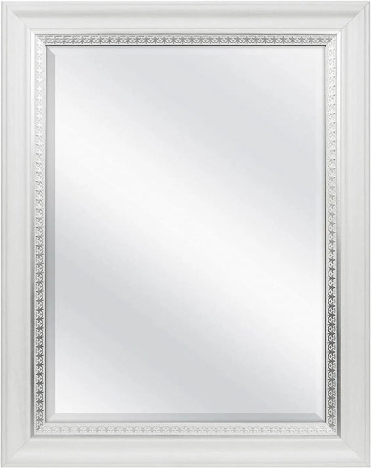 23x29 White Woodgrain Wall Mirror With Beveled Edge from PriceLows™