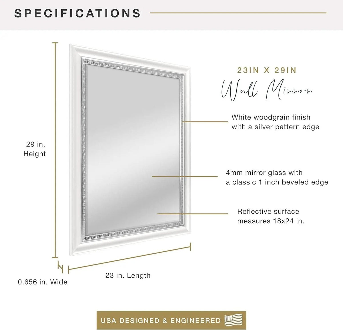 23x29 White Woodgrain Wall Mirror With Beveled Edge from PriceLows™
