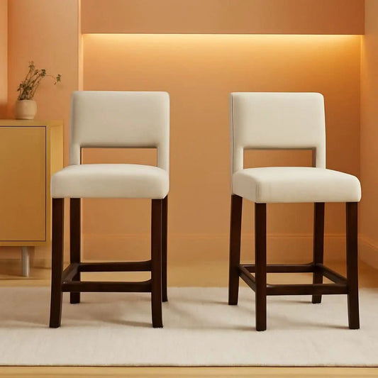 24.5 Inch Counter Height Bar Stools Set Of 4 With Back Upholstered Beige Linen For Kitchen Island from PriceLows™