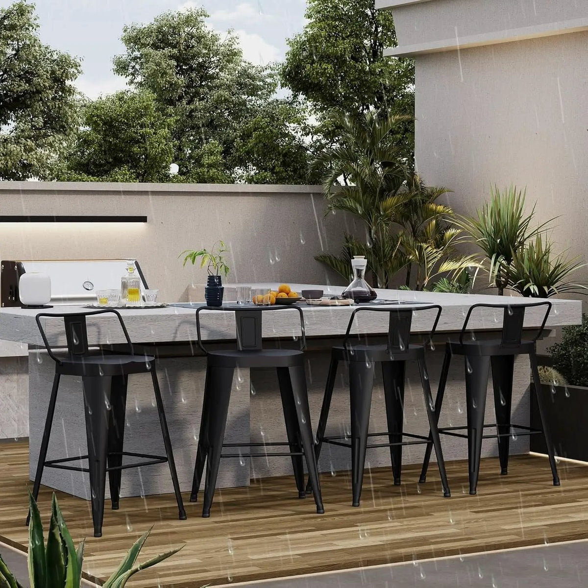 24 Inch Black Outdoor Metal Bar Stools Set of 4 Counter Height Large Ergonomic Seats from PriceLows™