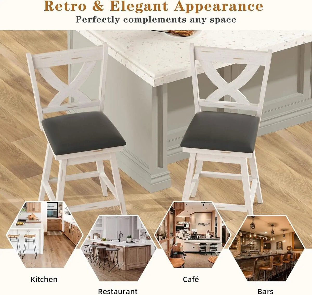 24 Inch Counter Height Bar Stools With 360 Degree Swivel And Grey Faux Leather Seat from PriceLows™