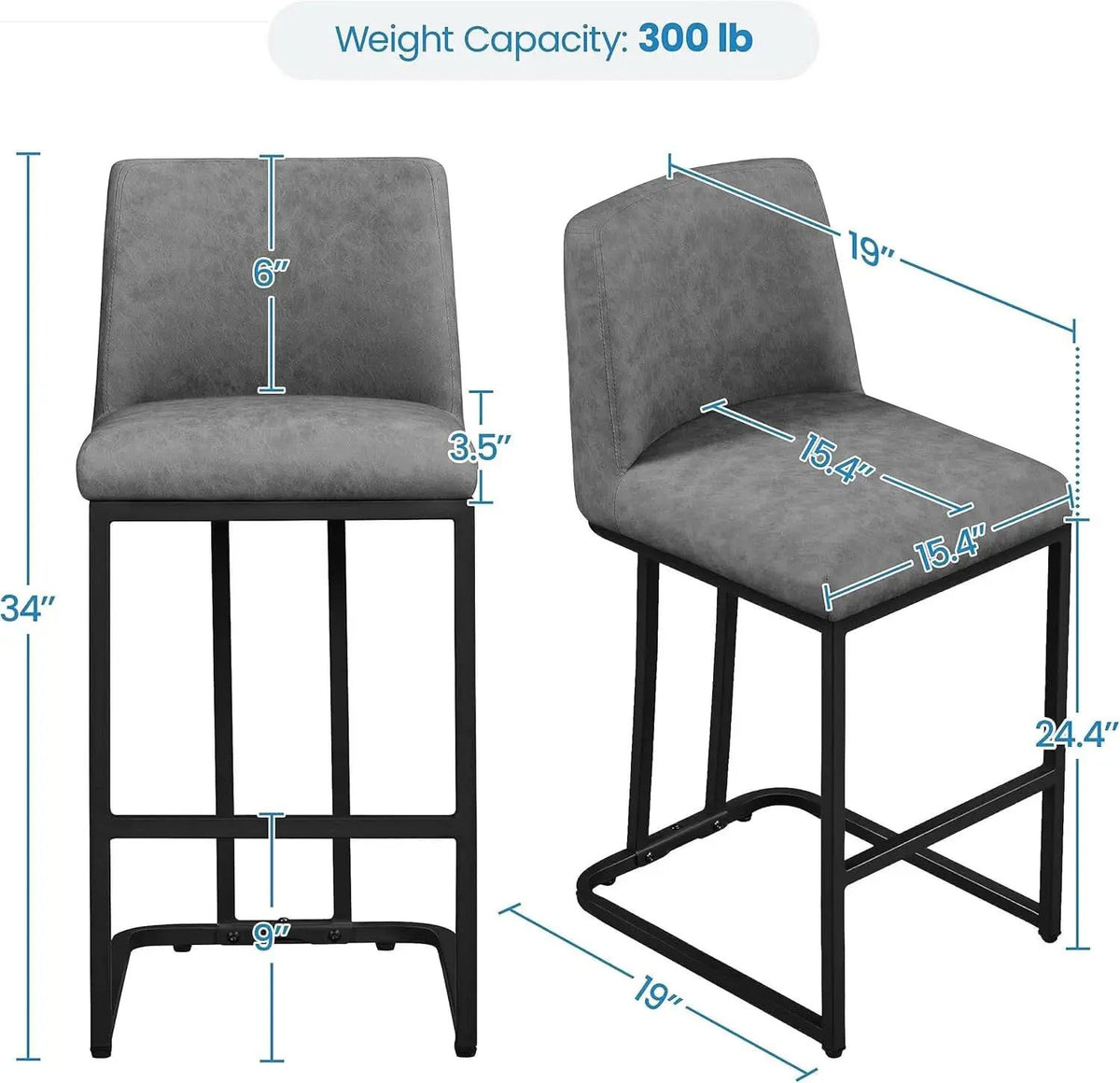 24 Inch Counter Height Leather Bar Stools Gray Set Of 2 from PriceLows™